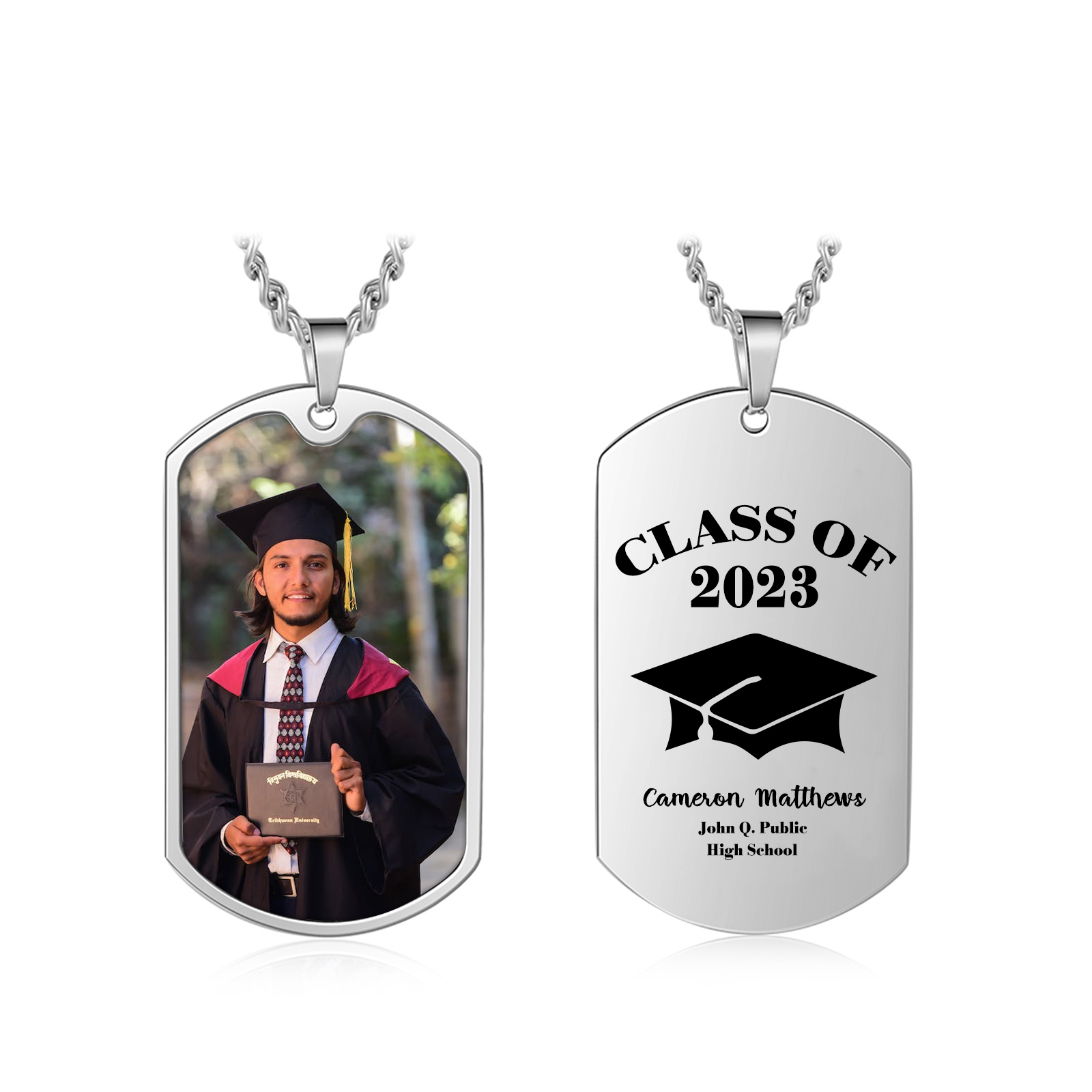 Graduation Gifts Personalised Photo Necklace Custom Class of 2024 Dog Tag Necklace