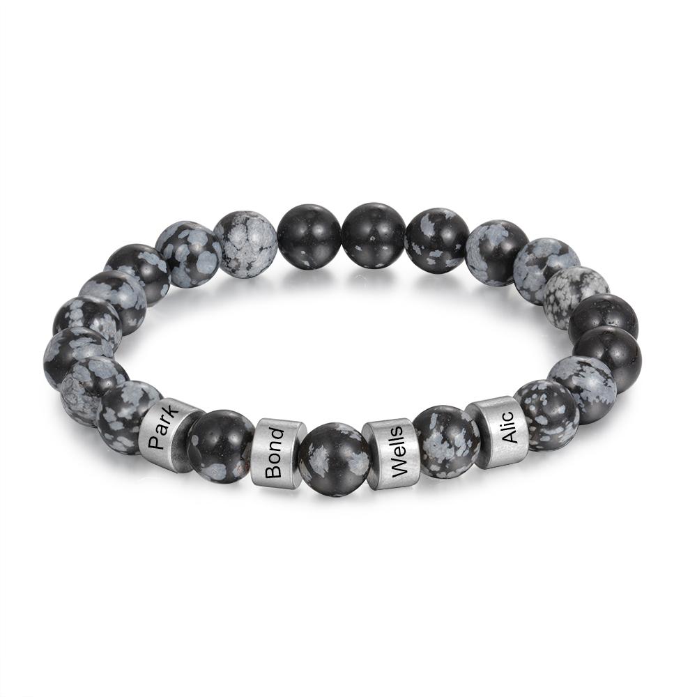 Father'day Grey Tiger Eye Men's 4 Names Bracelet