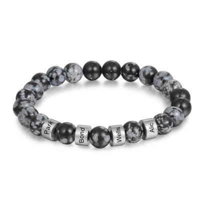 Father'day Grey Tiger Eye Men's 4 Names Bracelet-Jessemade AU