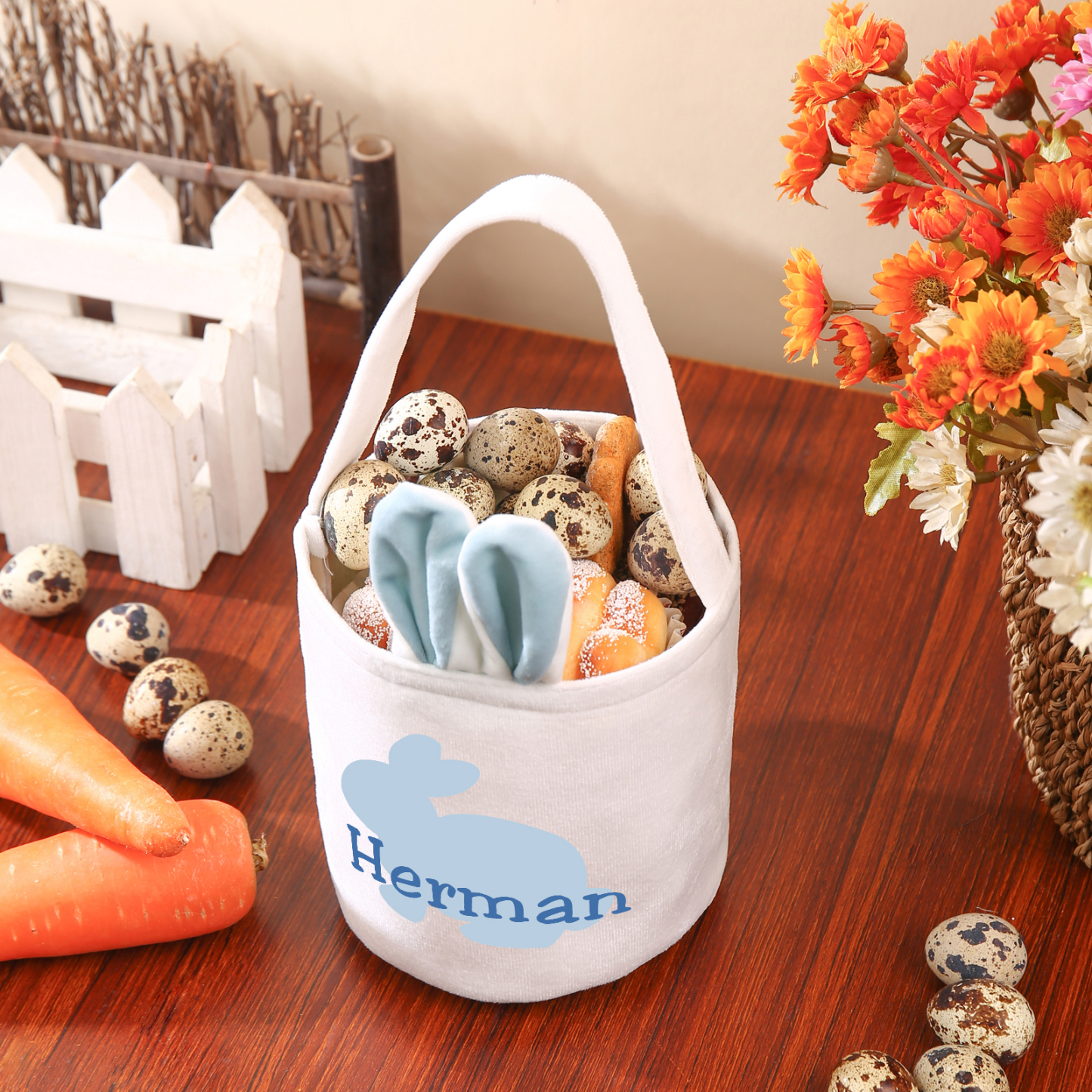 Personalised Bunny Tote Bag Customised with Name Bunny Basket Bucket Bag Easter Gifts-Jessemade AU