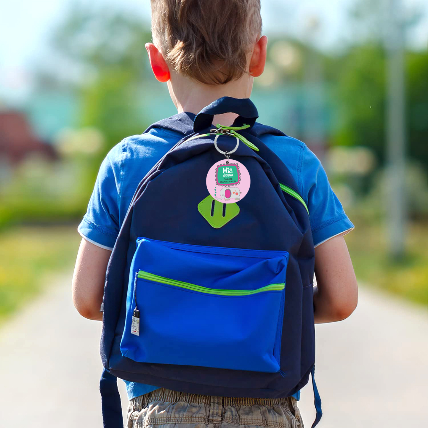 Customised Name and Phone Number Keychain Pink Elephant Back-to-School Gift for Kids-Jessemade AU