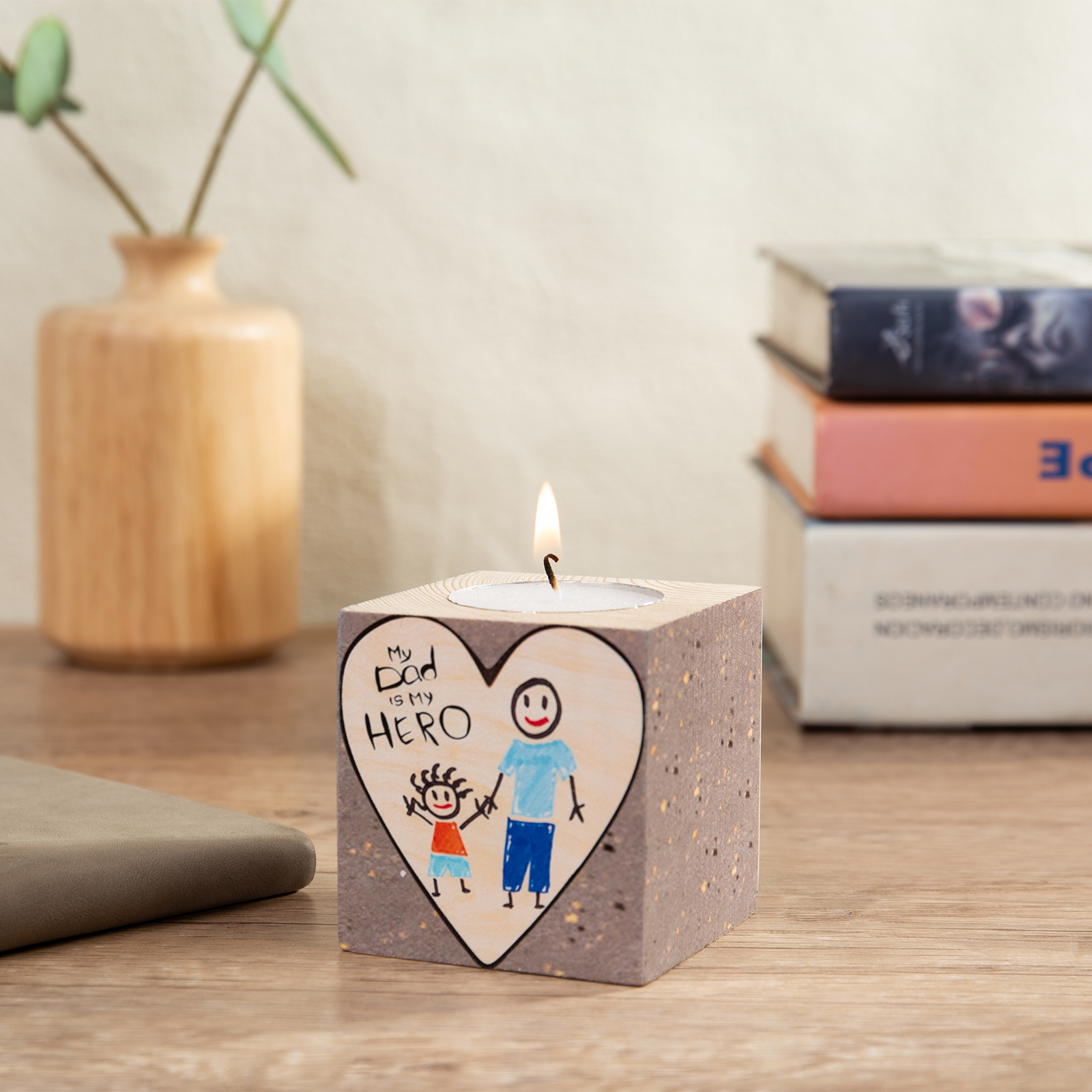 Personalised Graffiti Block Candle Holder My Dad is My Hero Wooden Candlesticks-Jessemade AU