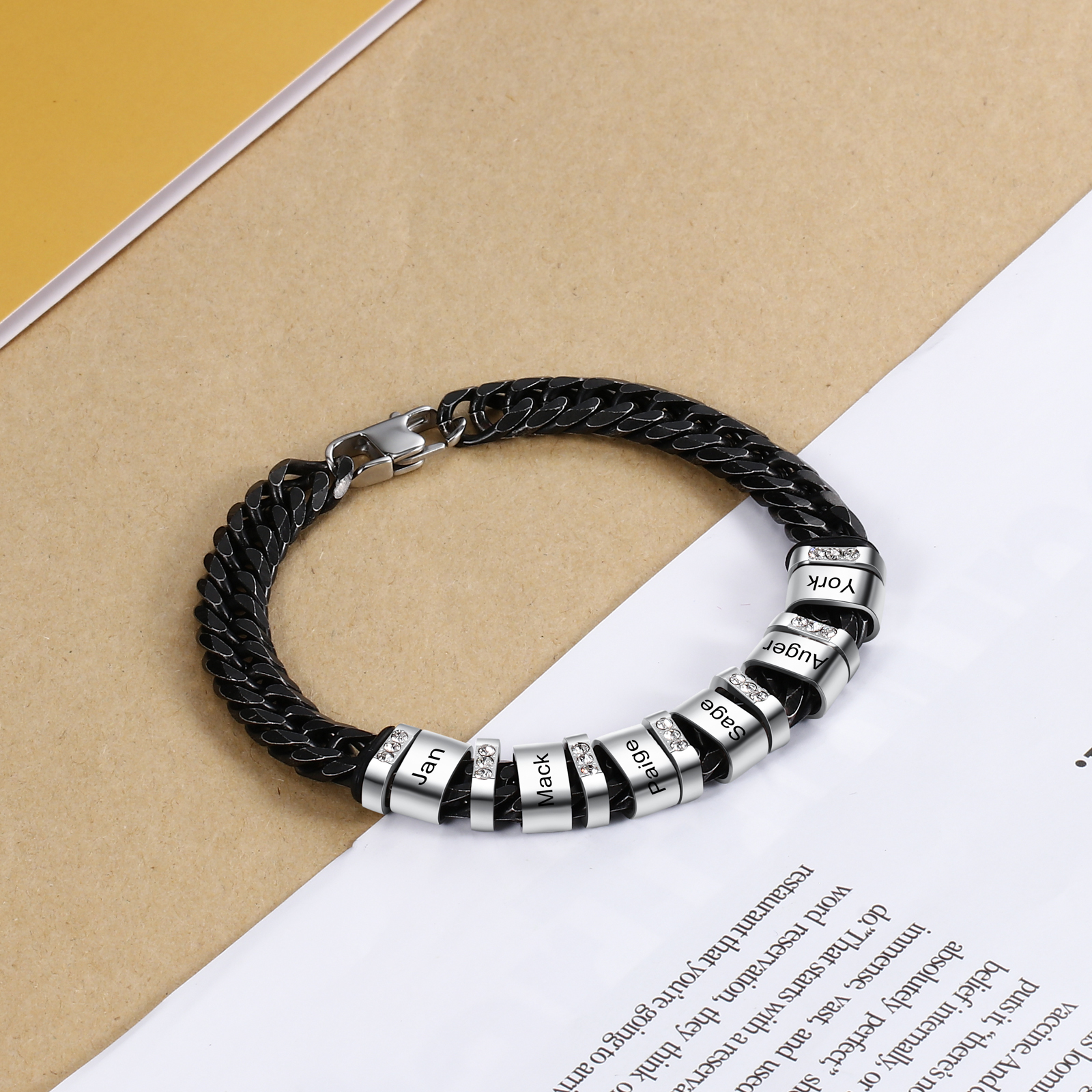 Personalised Black Stainless Steel Bracelet Custom 6 Names Men's Women's Bracelets For Couple-Jessemade AU