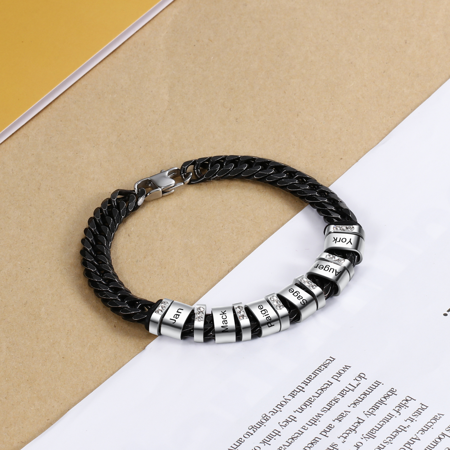 Personalised Cuban Chain Bracelet Customised Name Bracelet with 6 Beads-Jessemade AU