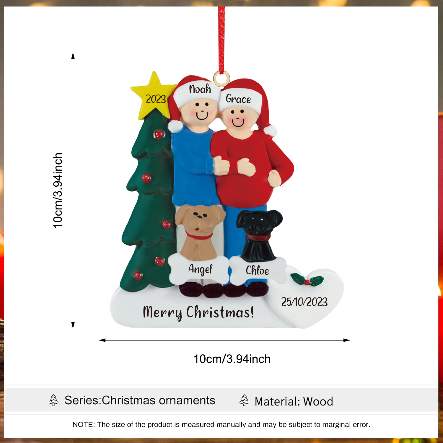 4 Names - Personalised Wooden Christmas Ornaments with Pet Names Customised Text & Date Xmas Decor Gifts for Family Friends-Jessemade AU