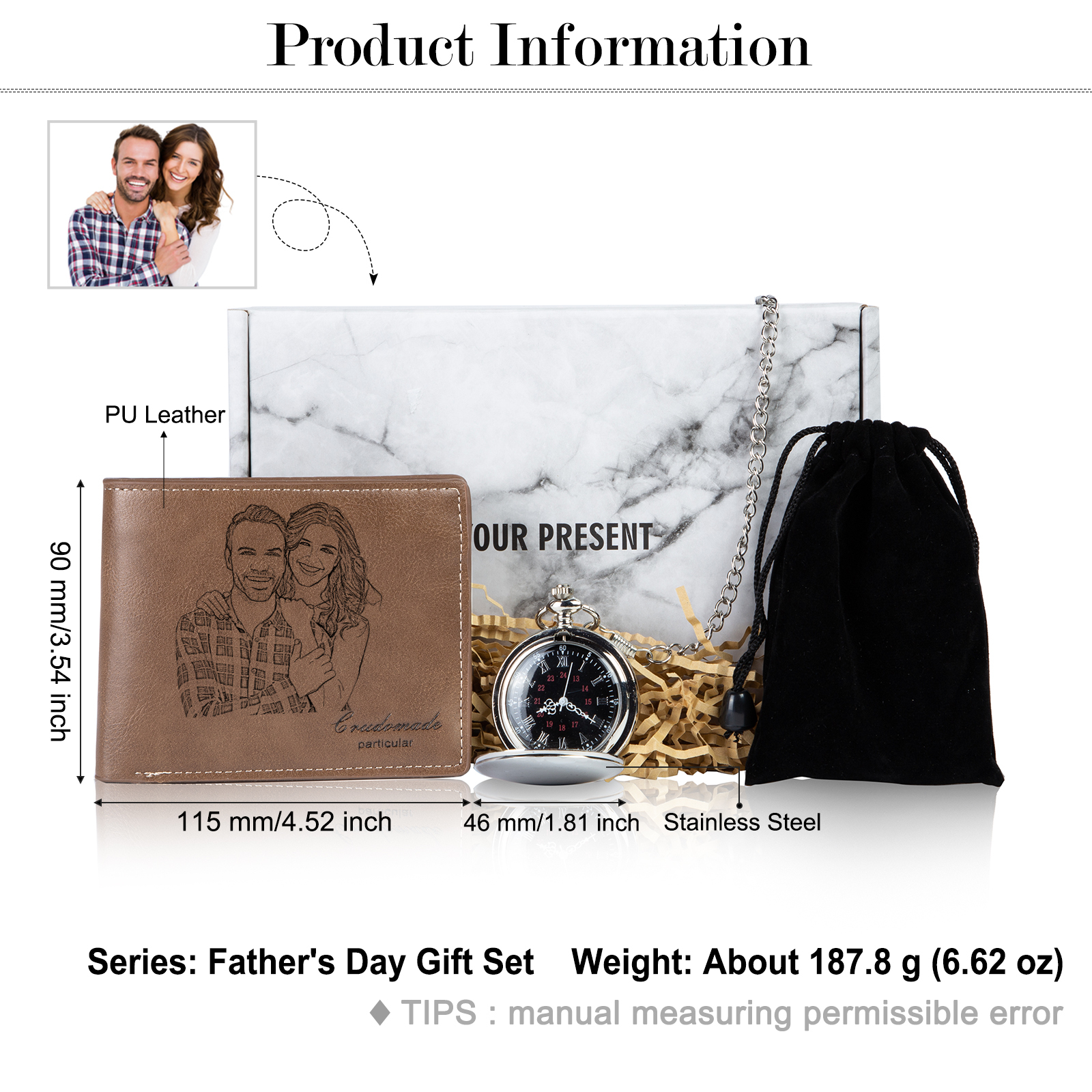 Engraved  photo Wallet Wonderful Gift Set For Dad-Jessemade AU