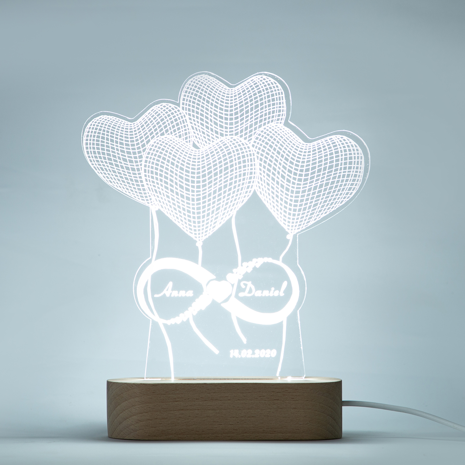 Personalised Heart balloon Name Night Light Engraved Lamp-Jessemade AU