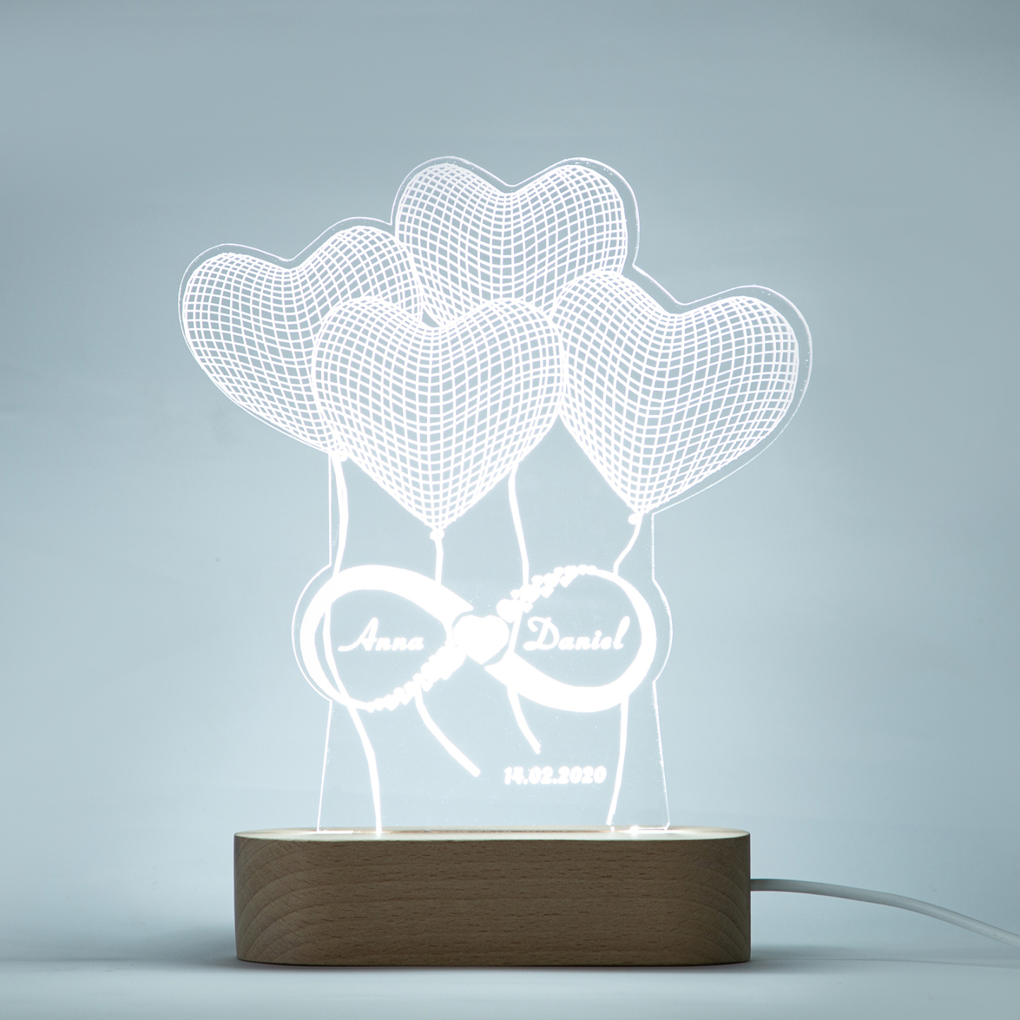 Personalised Heart balloon Name Night Light Engraved Lamp-Jessemade AU