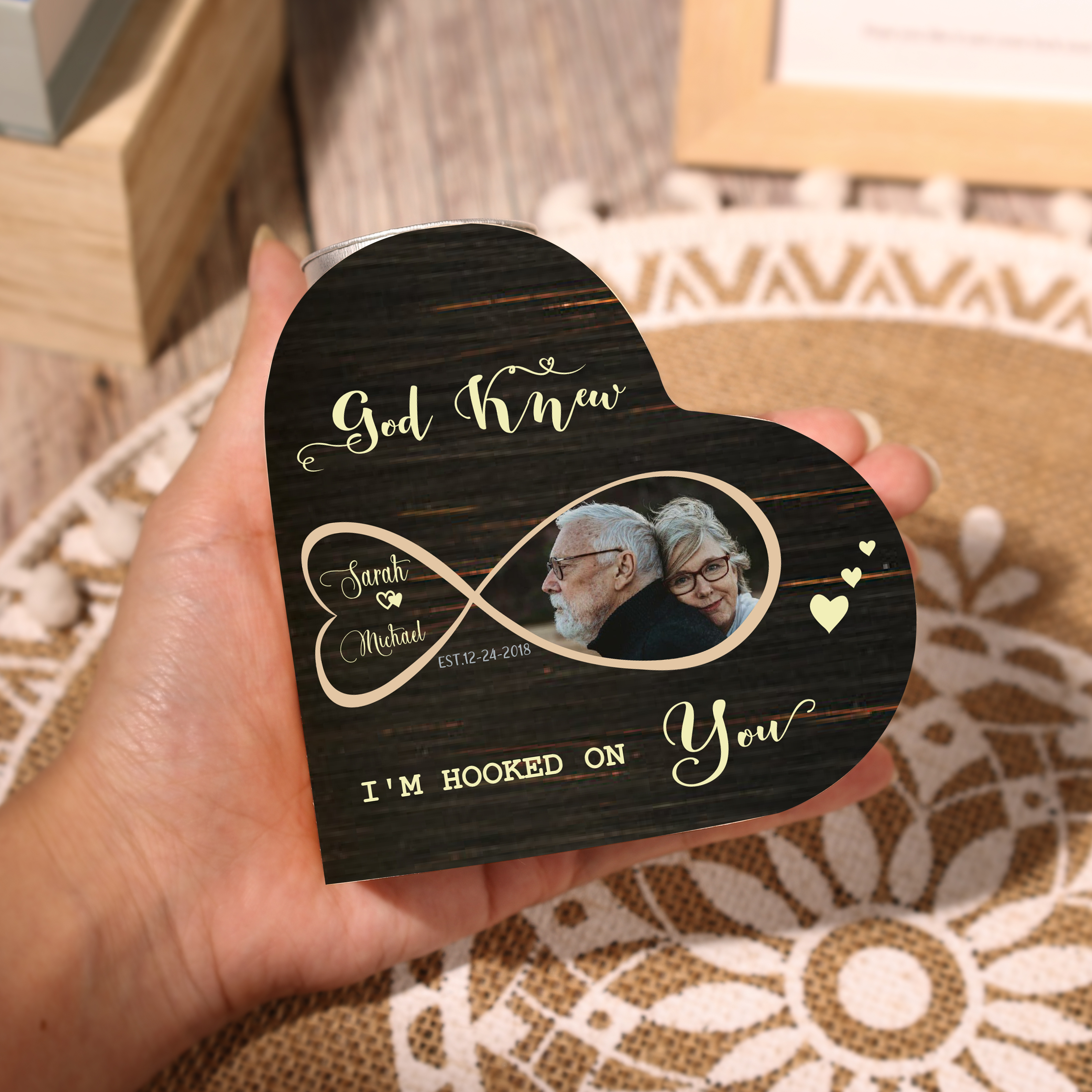 Customised Infinity Love Couple Heart Candle Holder Engrave Photo Candlesticks Valentines Gift-Jessemade AU