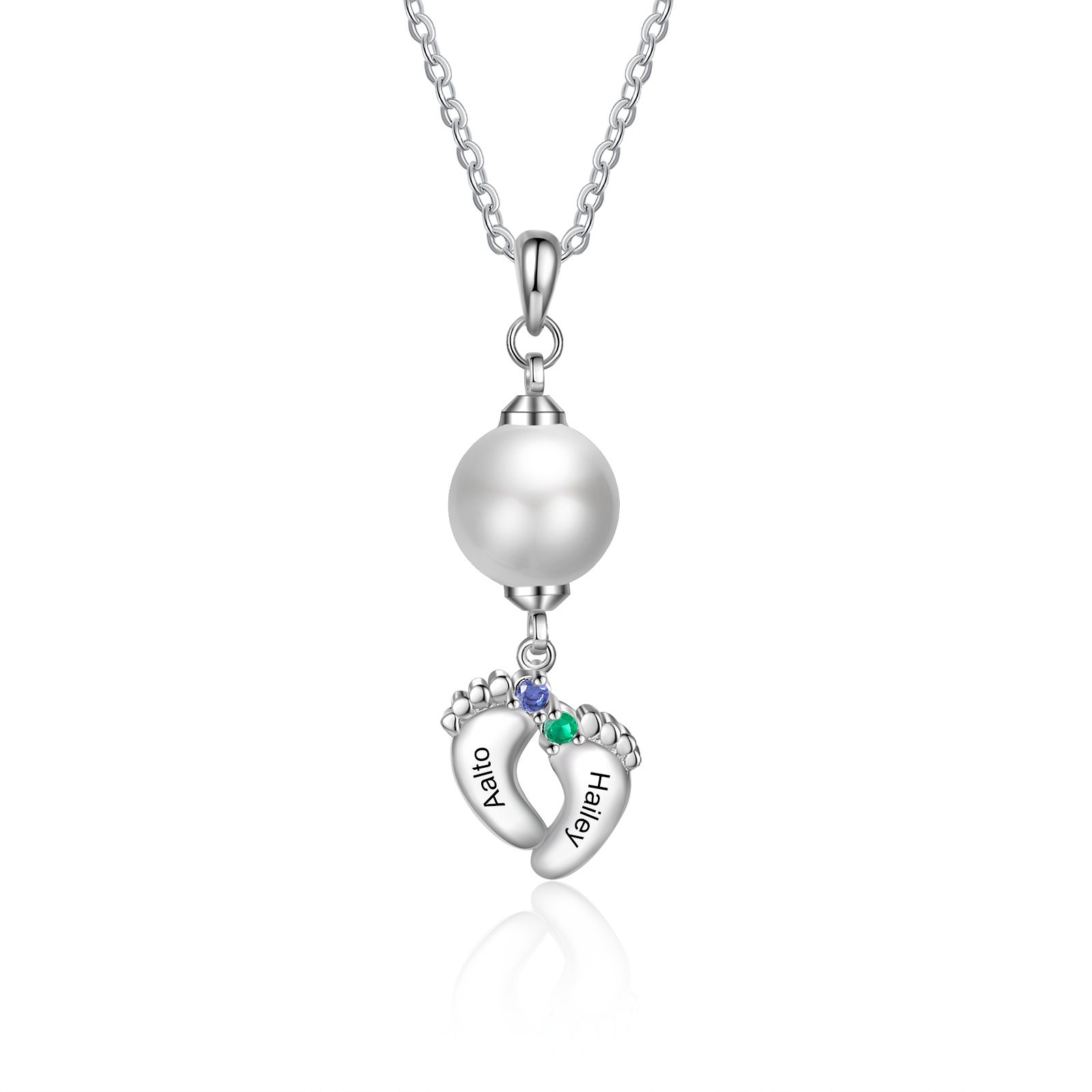 Personalised Baby Feet Pearl Necklace Custom 2 Names & Birthstones Mother Necklace-Jessemade AU