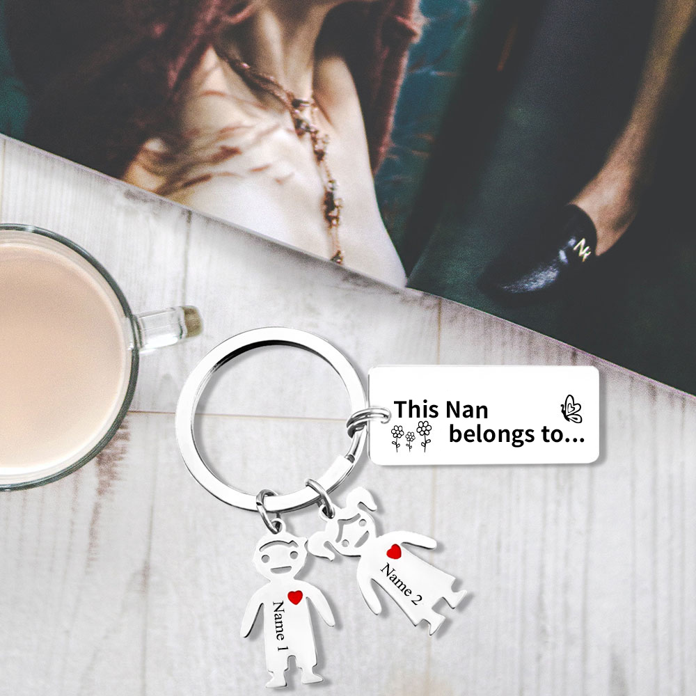 2 Names - Personalised Keychain with Kid Charms Engraved Names Keyring Mother's Day Gift for Nan-Jessemade AU