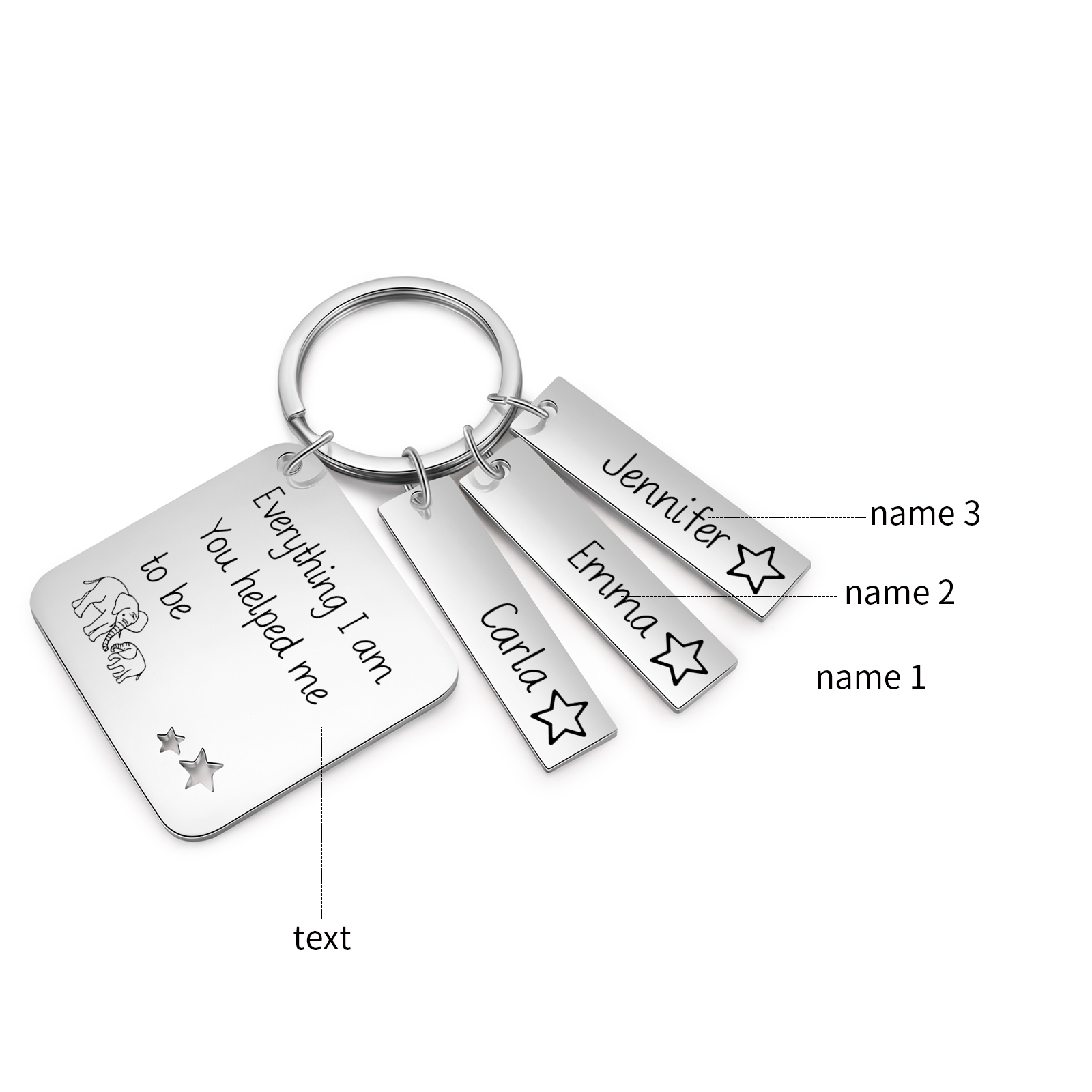 Personalised 3 Names & 1 Text Keychain Elephant Family Keychain Gifts for Father/Mother/Grandma/Grandpa-Jessemade AU