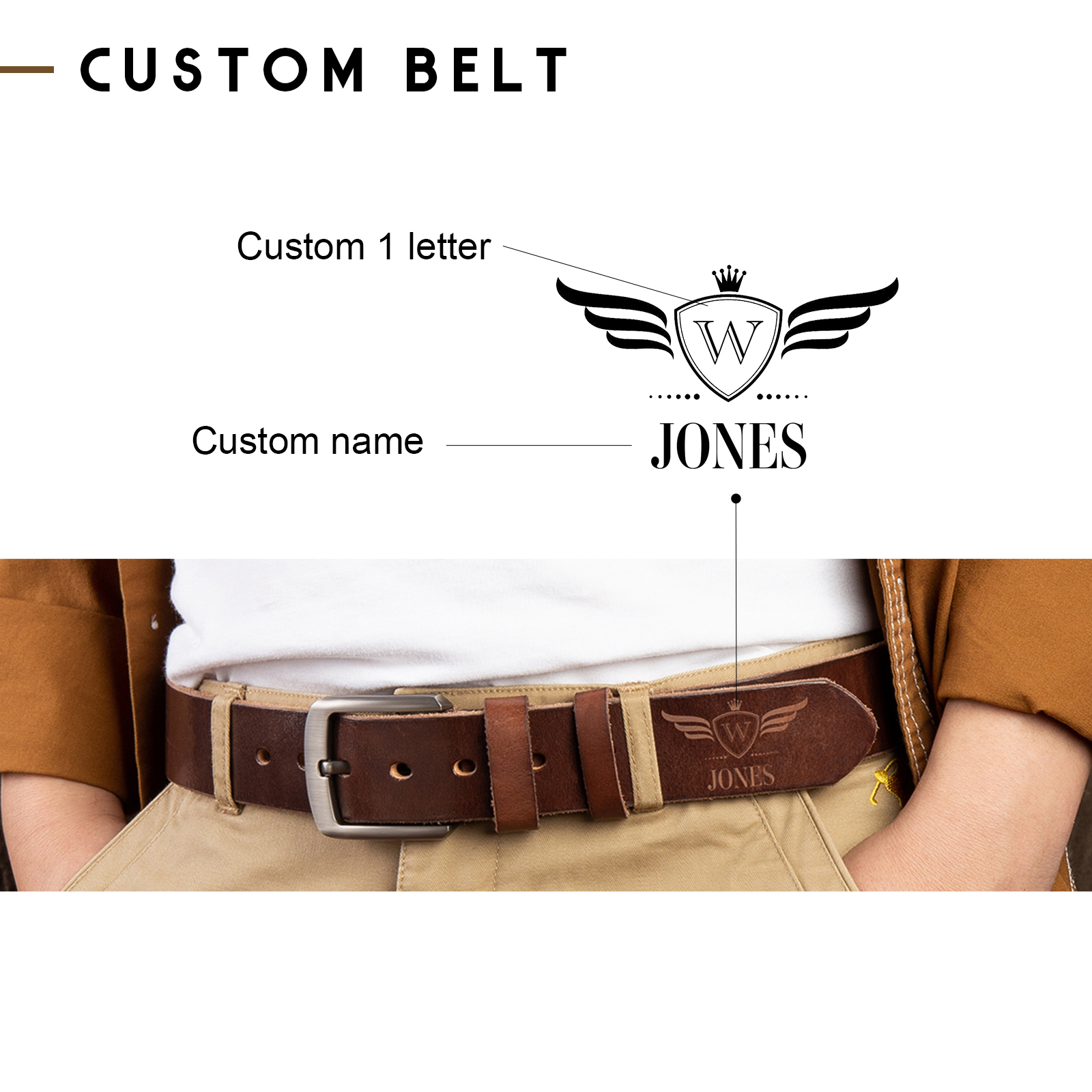 Customised Genuine Leather Belt Engraved Names Men's Belt for Him-Jessemade AU
