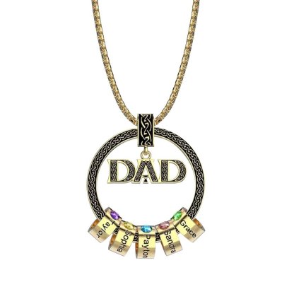 Dad Necklace Personalised Circle Men Necklace with Birthstones Engraved 5 Names Gifts For Father-Jessemade AU