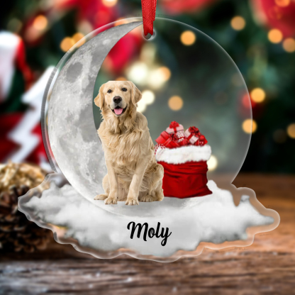 Personalised Pet Photo Christmas Ornament Customised Photo & Name Acrylic Moon Hanging Ornament-Jessemade AU