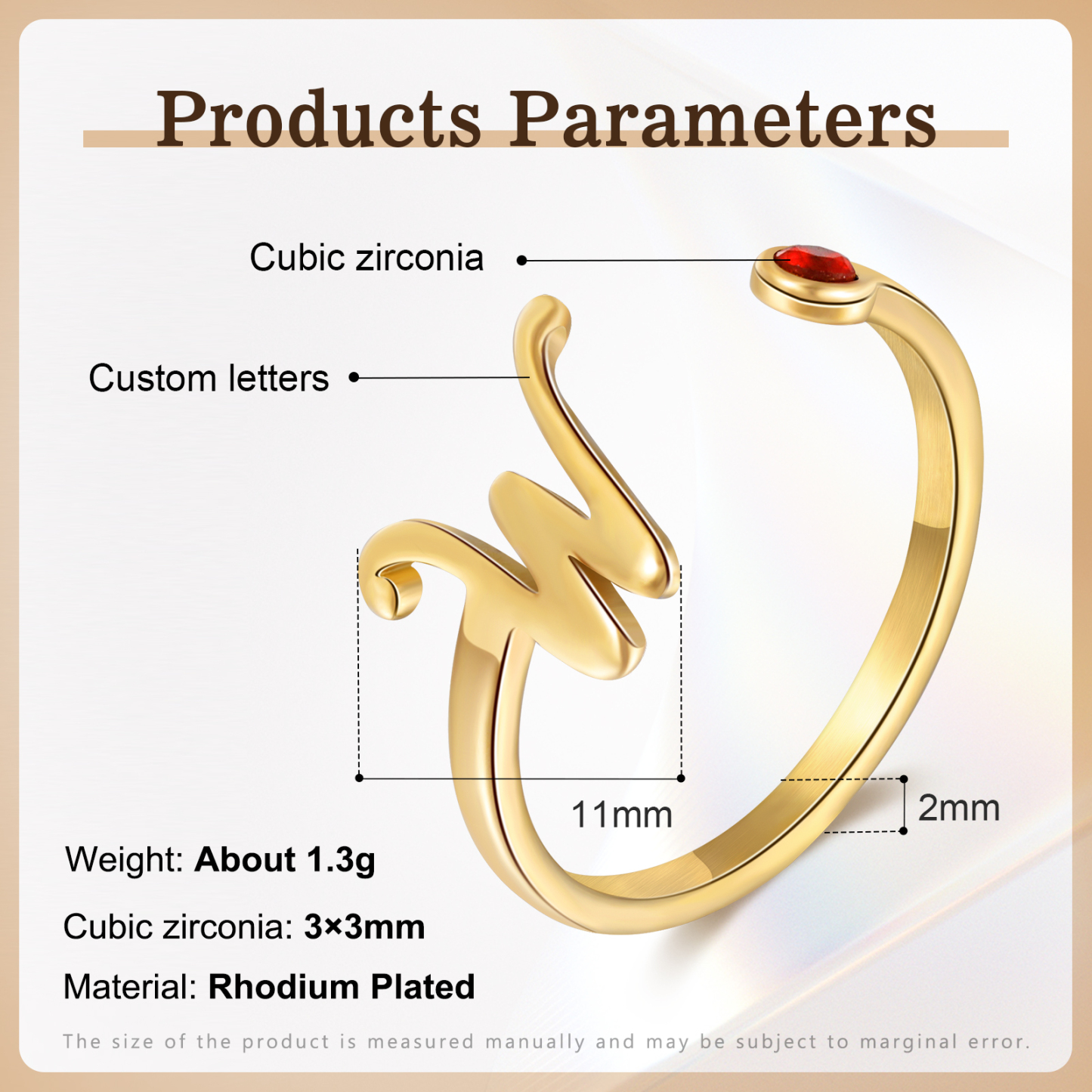 Letter Name Ring with Birthstone Custom 1 Letter Adjustable Ring for Her-Jessemade AU