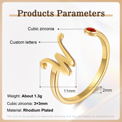 Letter Name Ring with Birthstone Custom 1 Letter Adjustable Ring for Her-Jessemade AU