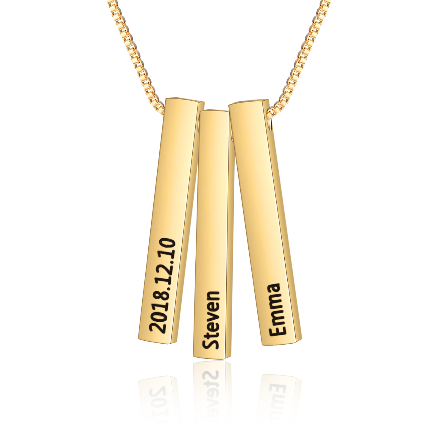 Vertical Bar Necklace Personalised 3 Names 3D Bar Necklace-Jessemade AU
