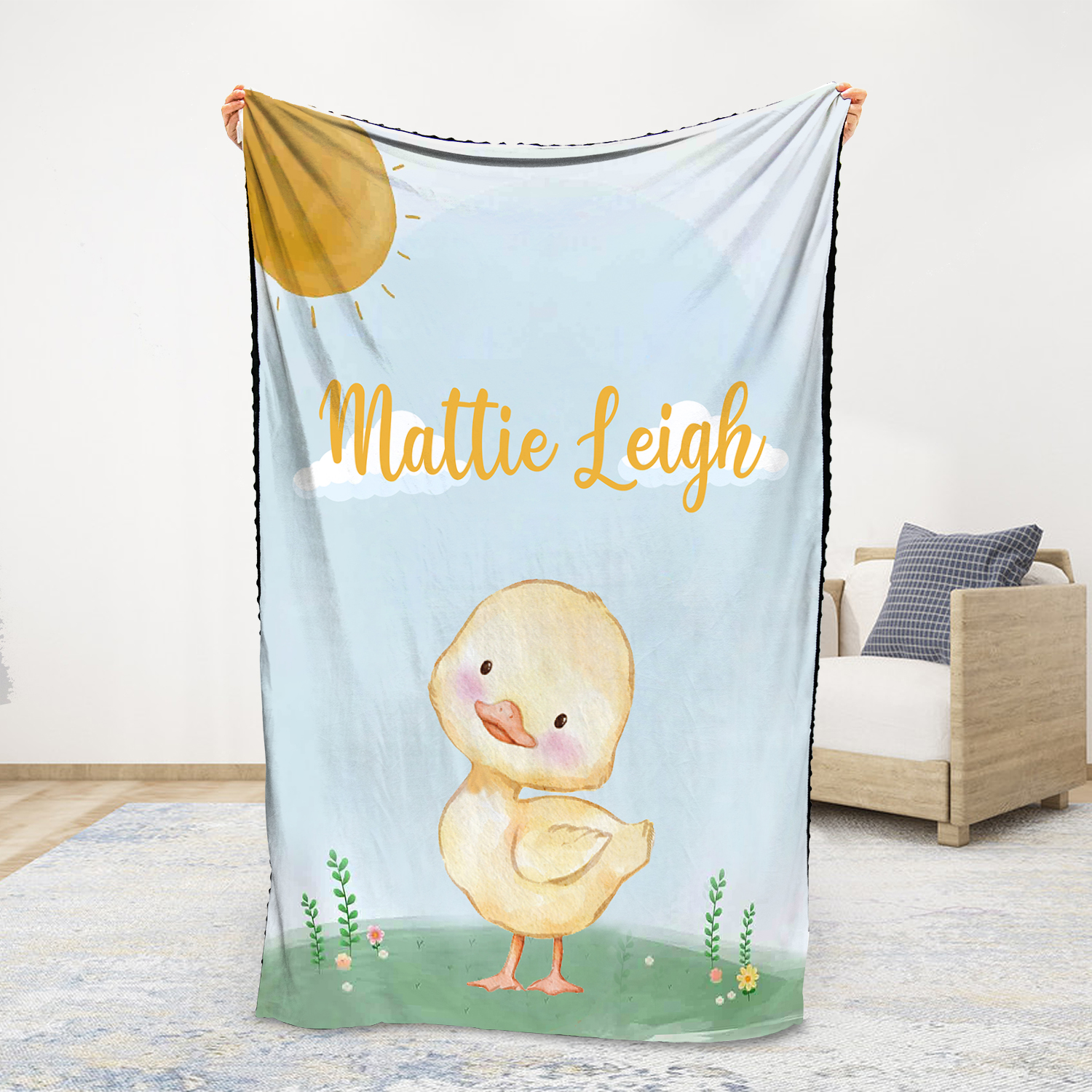 Personalised Chick Blanket Custom Name Cute Cartoon Blanket-Jessemade AU