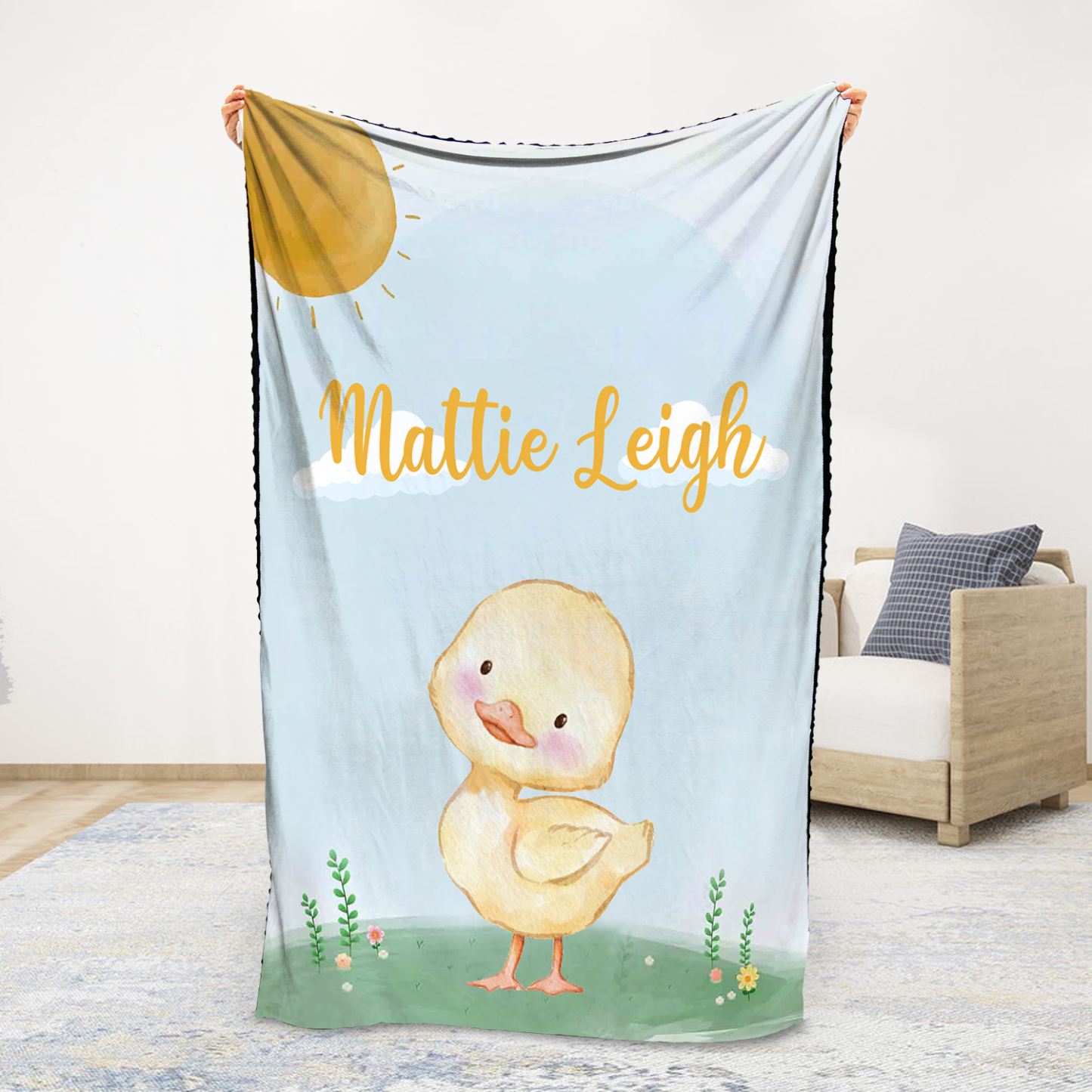 Personalised Chick Blanket Custom Name Cute Cartoon Blanket-Jessemade AU