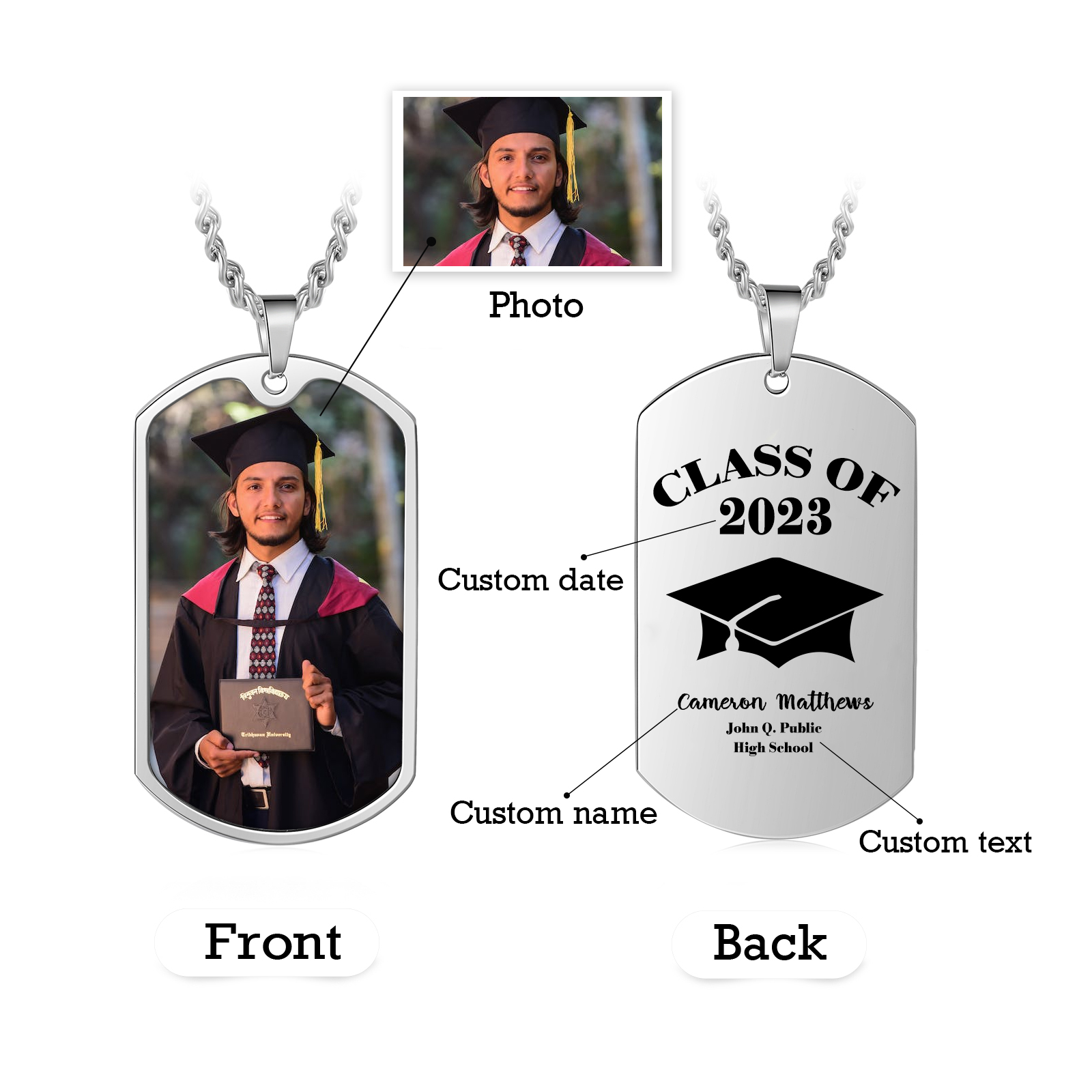 Graduation Gifts Personalised Photo Necklace Custom Class of 2024 Dog Tag Necklace-Jessemade AU