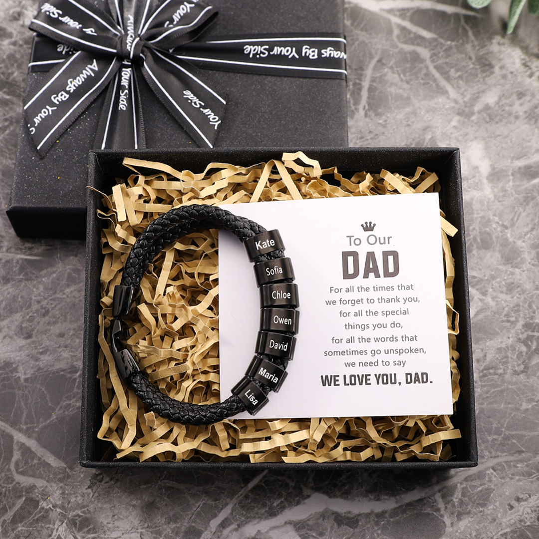 Men Leather Bracelet Personalised with 7 Beads Custom Two Layers Bracelet for Dad-Jessemade AU