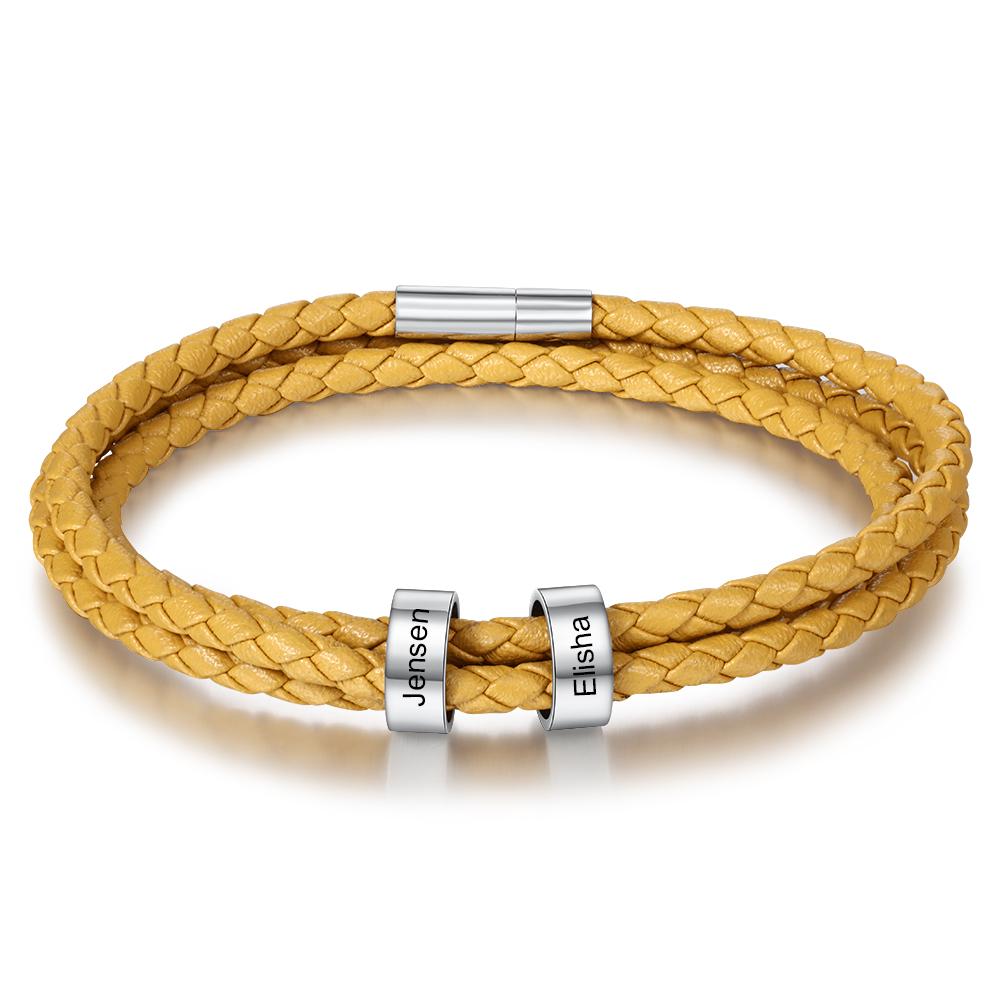 Braided Leather 2 Beads Men's Bracelets Gifts For Him Best Gift For Dad-Jessemade AU