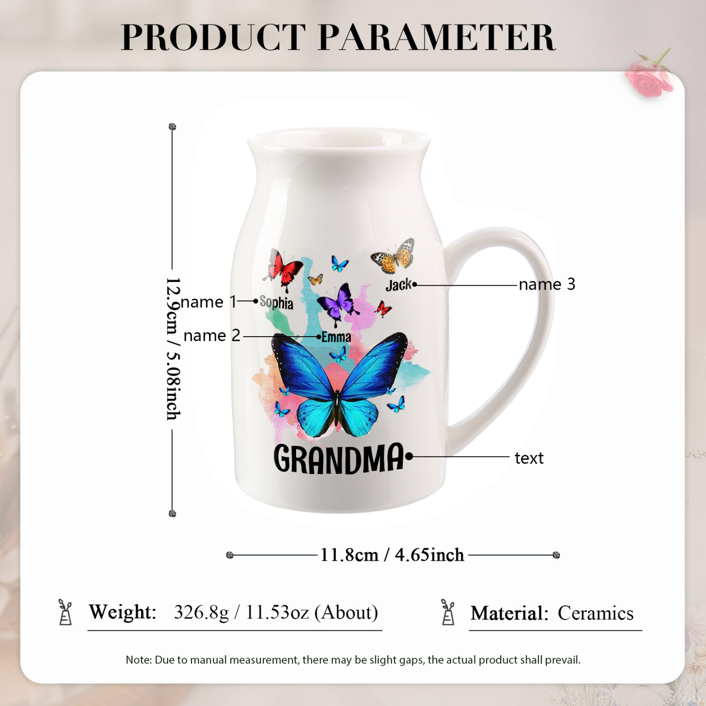 Personalised Ceramic Flower Vase Custom 2–8 Names & 1 Text Colourful Butterfly Vase Gift for Mother/Grandma-Jessemade AU