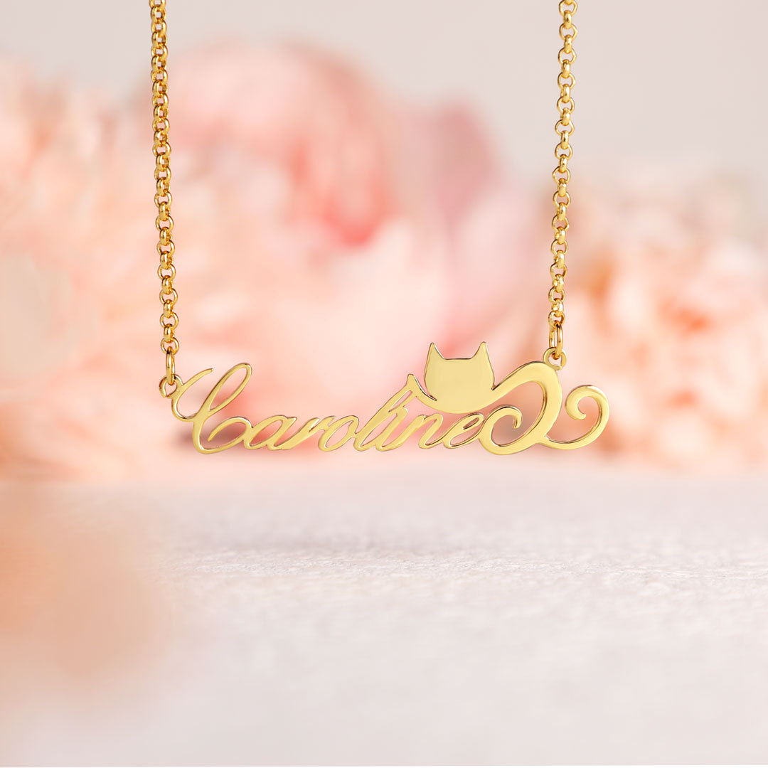 Personalised Cat Necklace Custom 1 Name Necklace Gift For Women-Jessemade AU