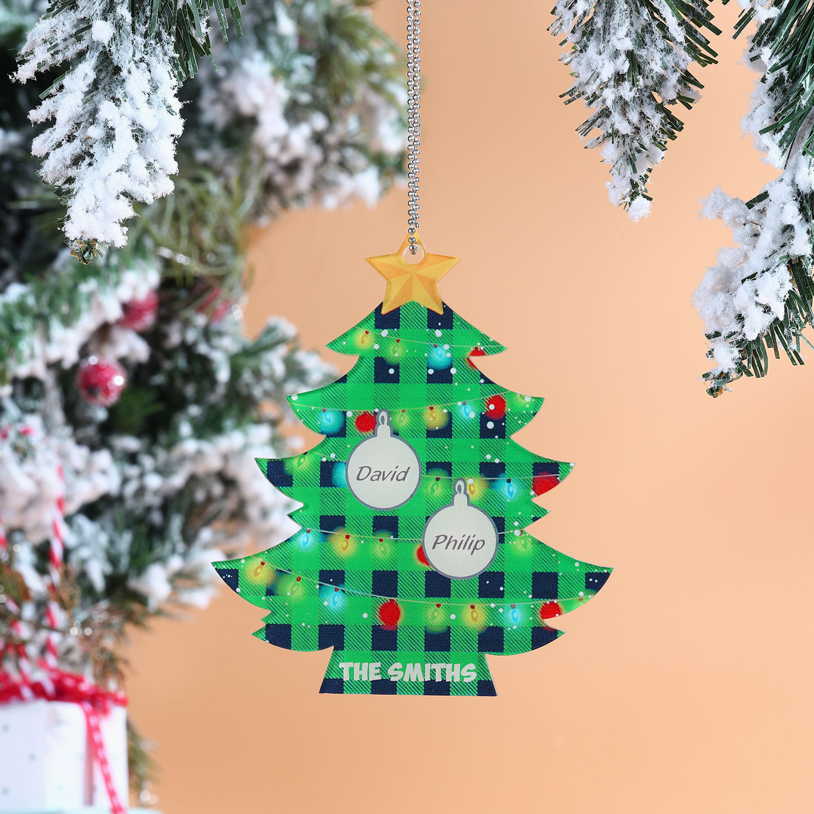 2 Names - Personalised Acrylic Christmas Tree Ornaments Customised Text & Name Xmas Pendant Gifts for Family Friends-Jessemade AU