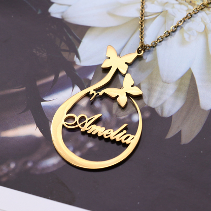 Personalised Butterfly Necklace Custom 1 Name Necklace Gift For Women-Jessemade AU