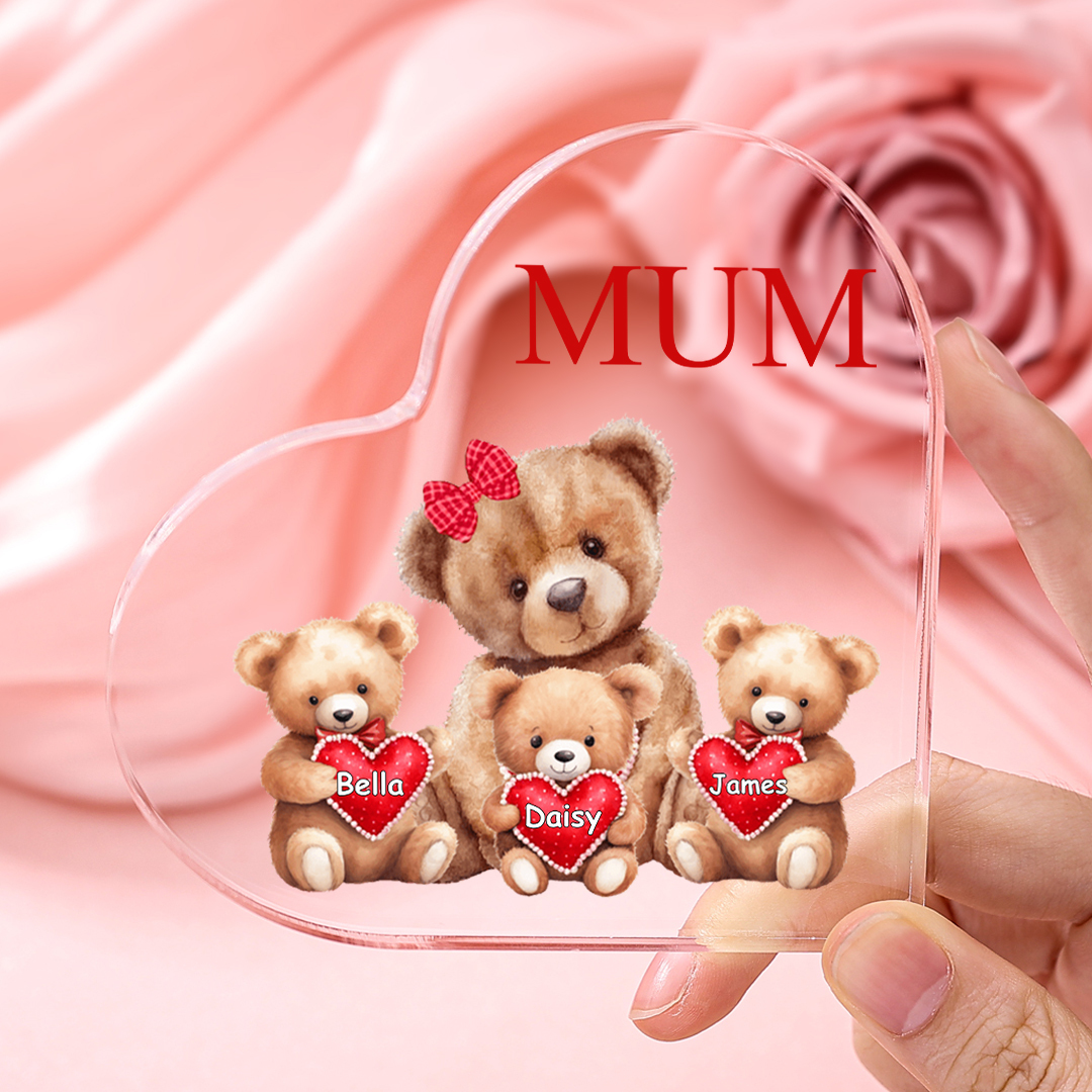 Personalised Acrylic Heart Keepsake Custom 2–9 Names Teddy Bear Ornaments Gifts for Grandma/Mum-Jessemade AU