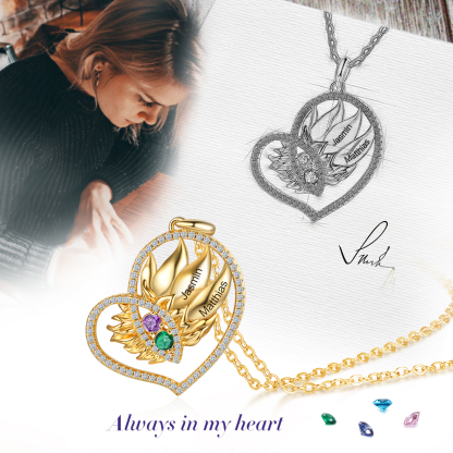 Personalised Heart Necklace With 2 Birthstones Engraved Names Necklace Gift For Women-Jessemade AU