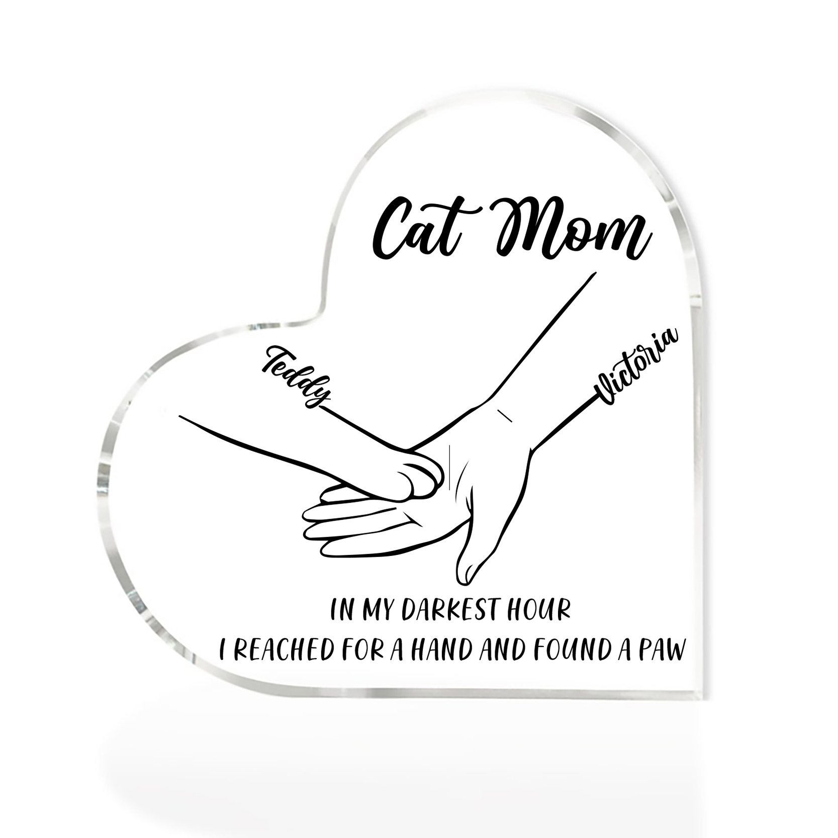 Personalised Acrylic Heart Keepsake Custom 2 Names & Text Dog/Cat Paw Ornaments Gifts for Mother/Father/Pet Lovers-Jessemade AU