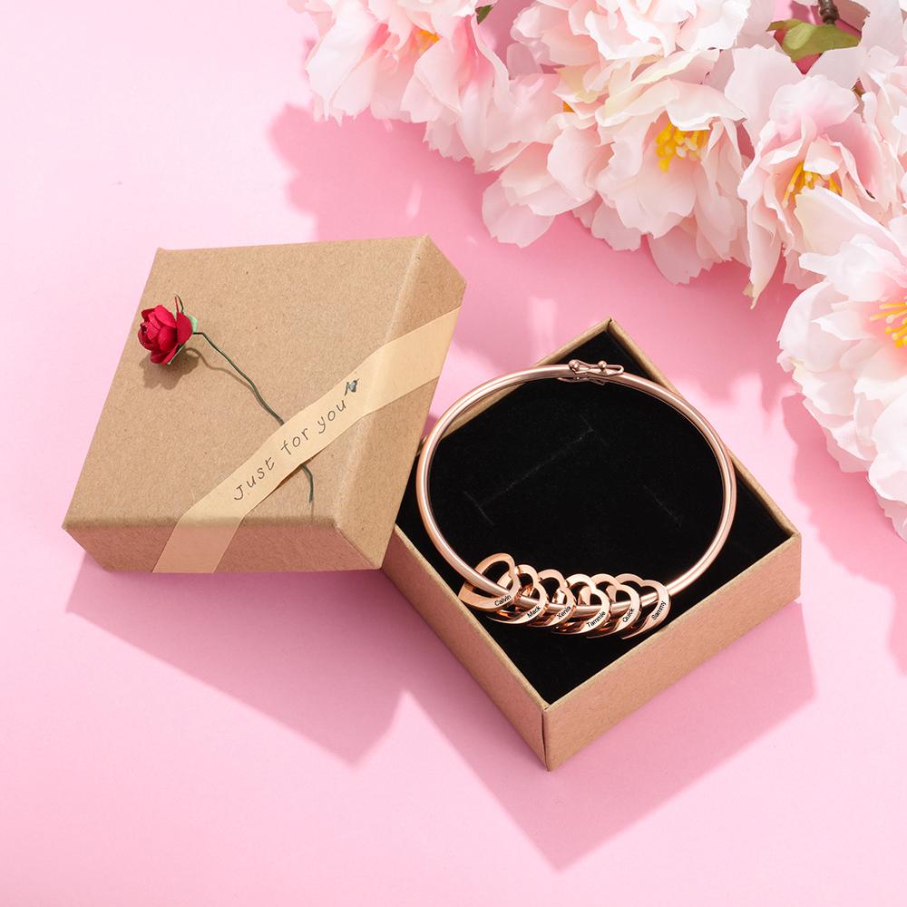 Personalised Love Bracelet with 6 Heart Charms Engraved 6 Names Bangle Bracelet Gift for Her-Jessemade AU