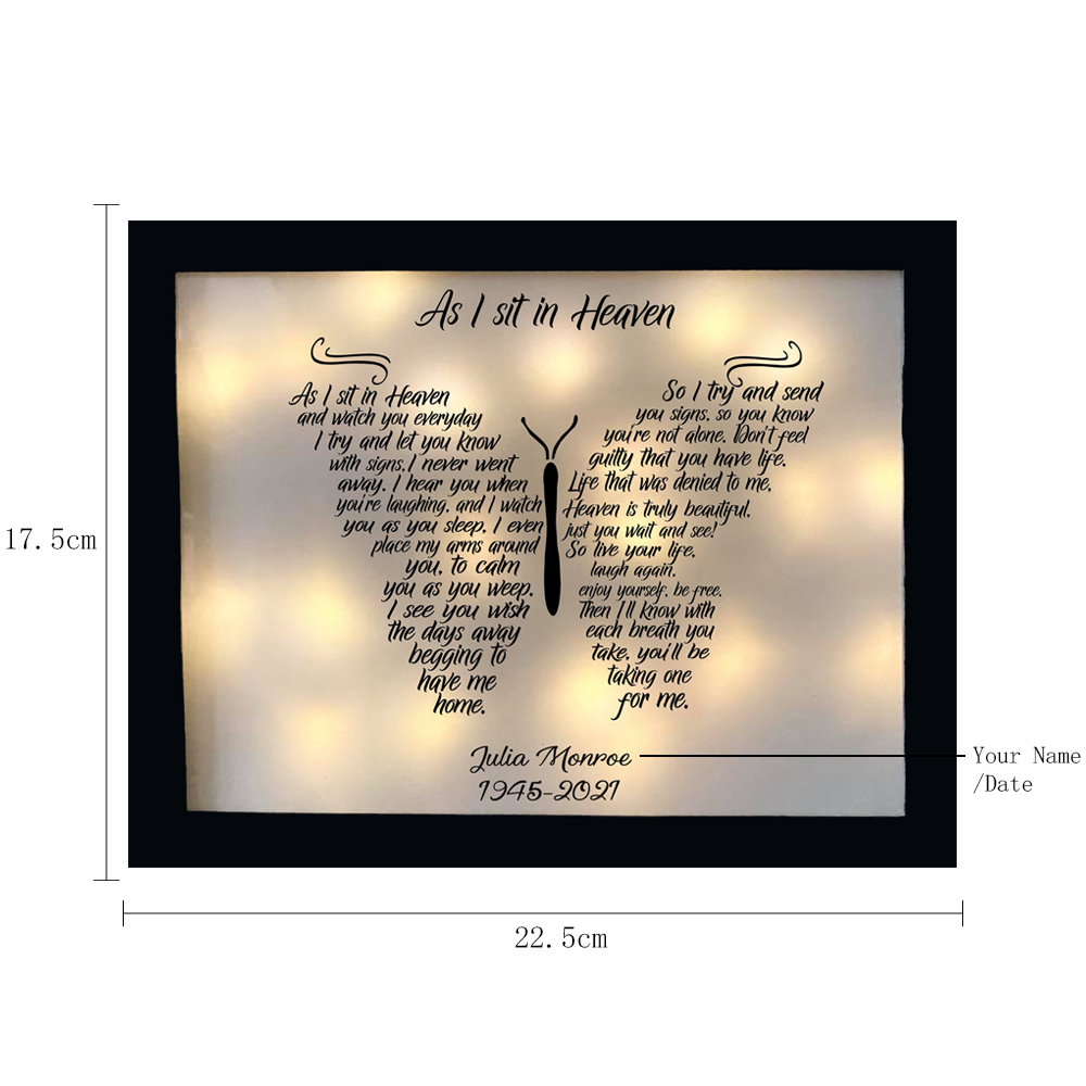 Personalised Butterfly Frame As I Sit in Heaven Lighted Shadow Box Memorial Gifts-Jessemade AU