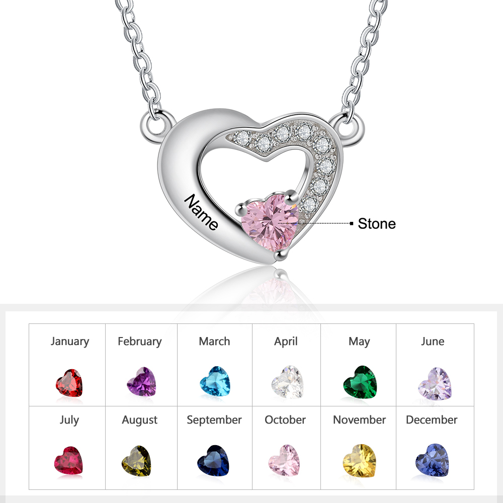Personalised Heart Necklace with Birthstone Engraved Name Gifts for Her-Jessemade AU