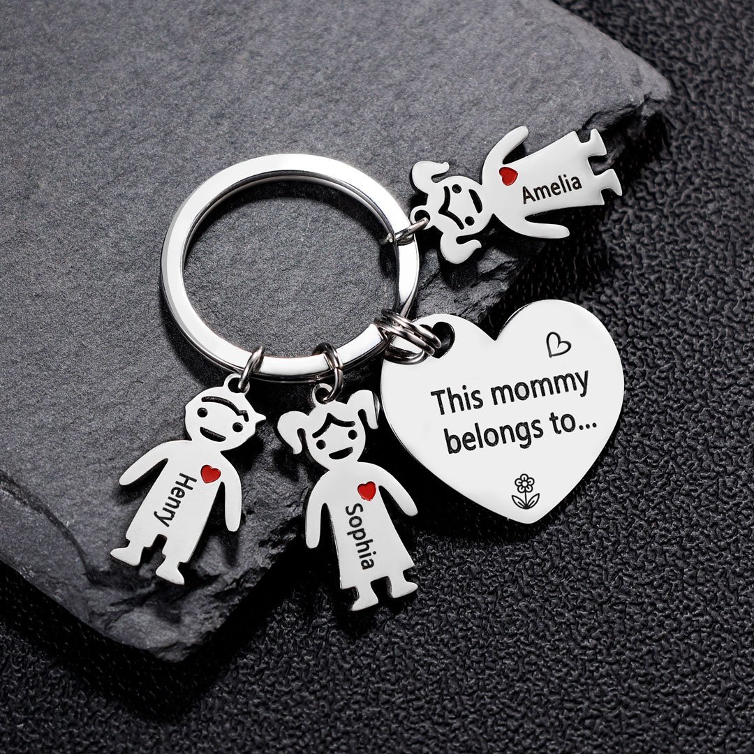 Personalised Heart Keychain With Engraved 3 Kid's Names Charms "This Mummy Belongs to" Mother's Day Gifts For Mum-Jessemade AU