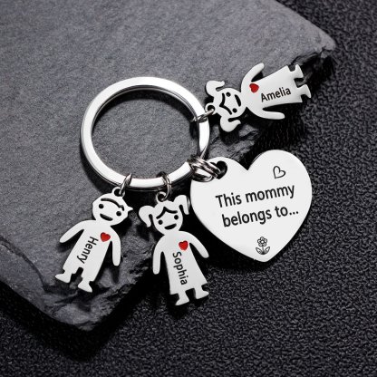 Personalised Heart Keychain With Engraved 3 Kid's Names Charms "This Mummy Belongs to" Mother's Day Gifts For Mum-Jessemade AU