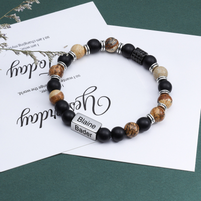 Personalised Round Beads Bracelet Custom Names Men's Bracelet Gifts For Him-Jessemade AU