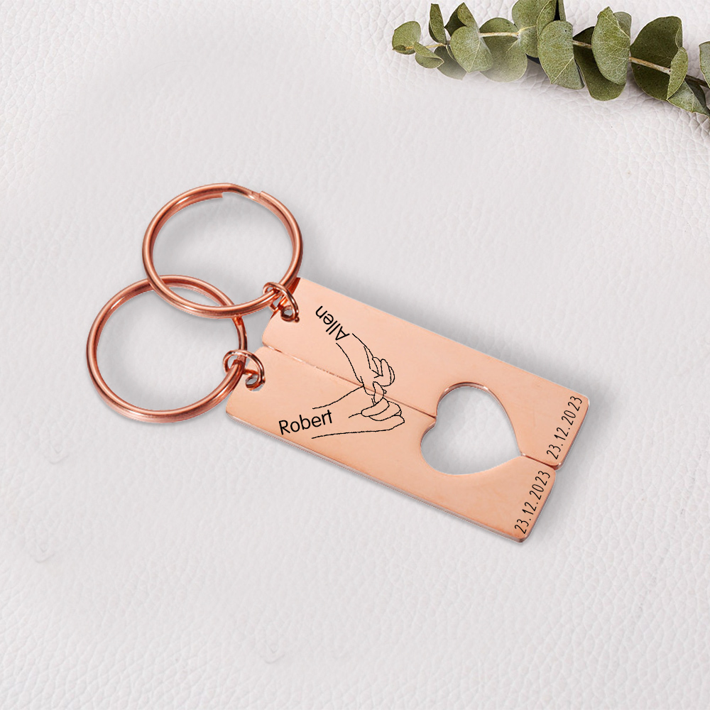 Personalised Couple Pinky Promise Keychain Customised Names & Date Matching Couple Keyring Valentine's Day Gifts For Couples-Jessemade AU