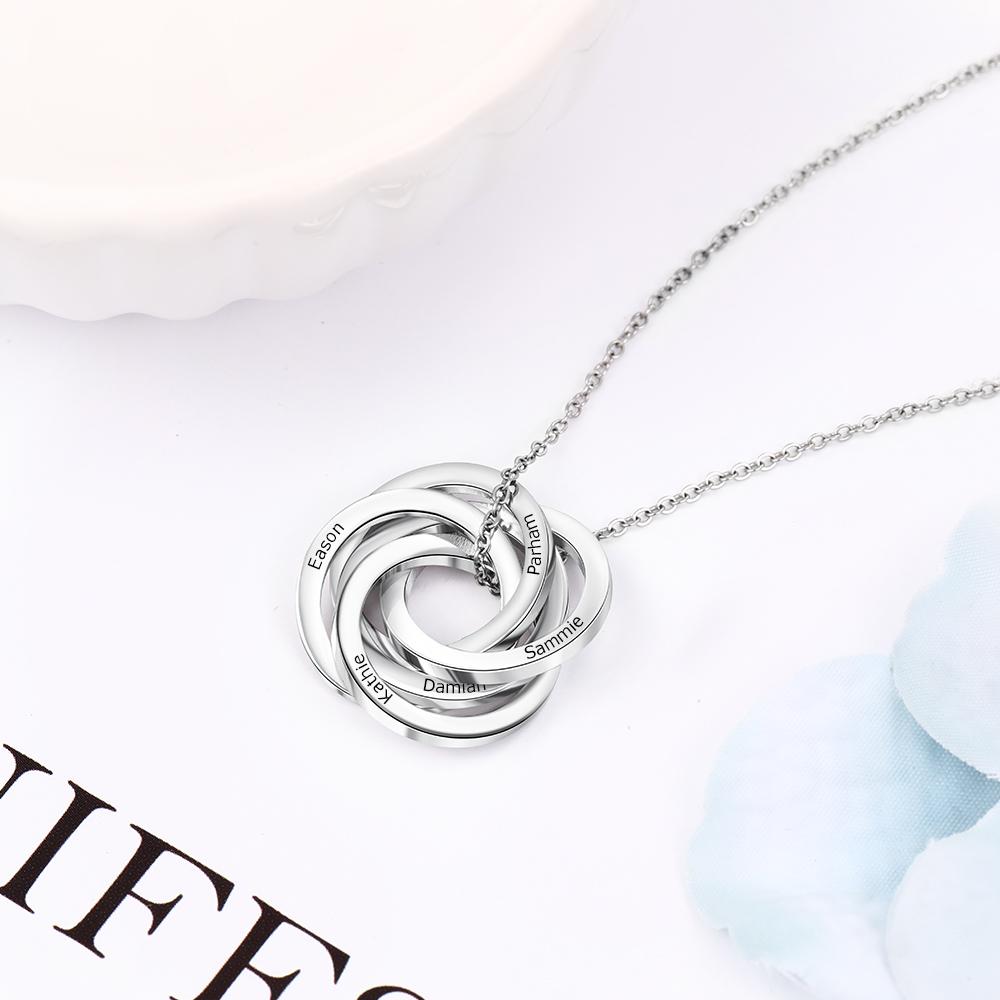Personalised Mother Necklaces Engraved 5 Names Russian Ring Necklace With Copper-Jessemade AU