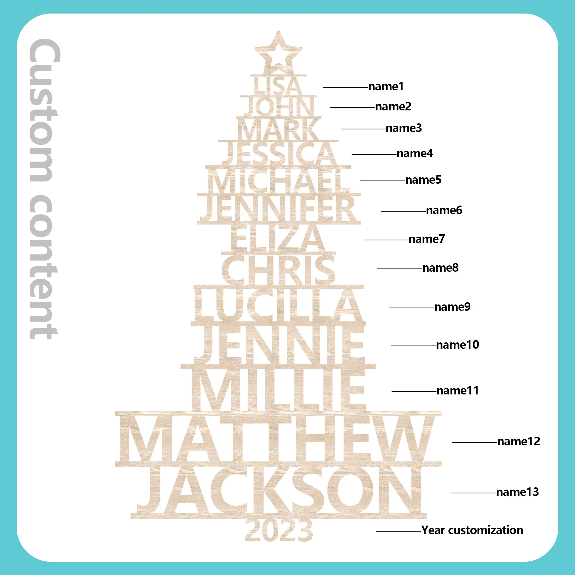 13 Names - Personalised Christmas Tree Ornaments Customised Name Xmas Wooden Decor Gifts for Family Friends-Jessemade AU
