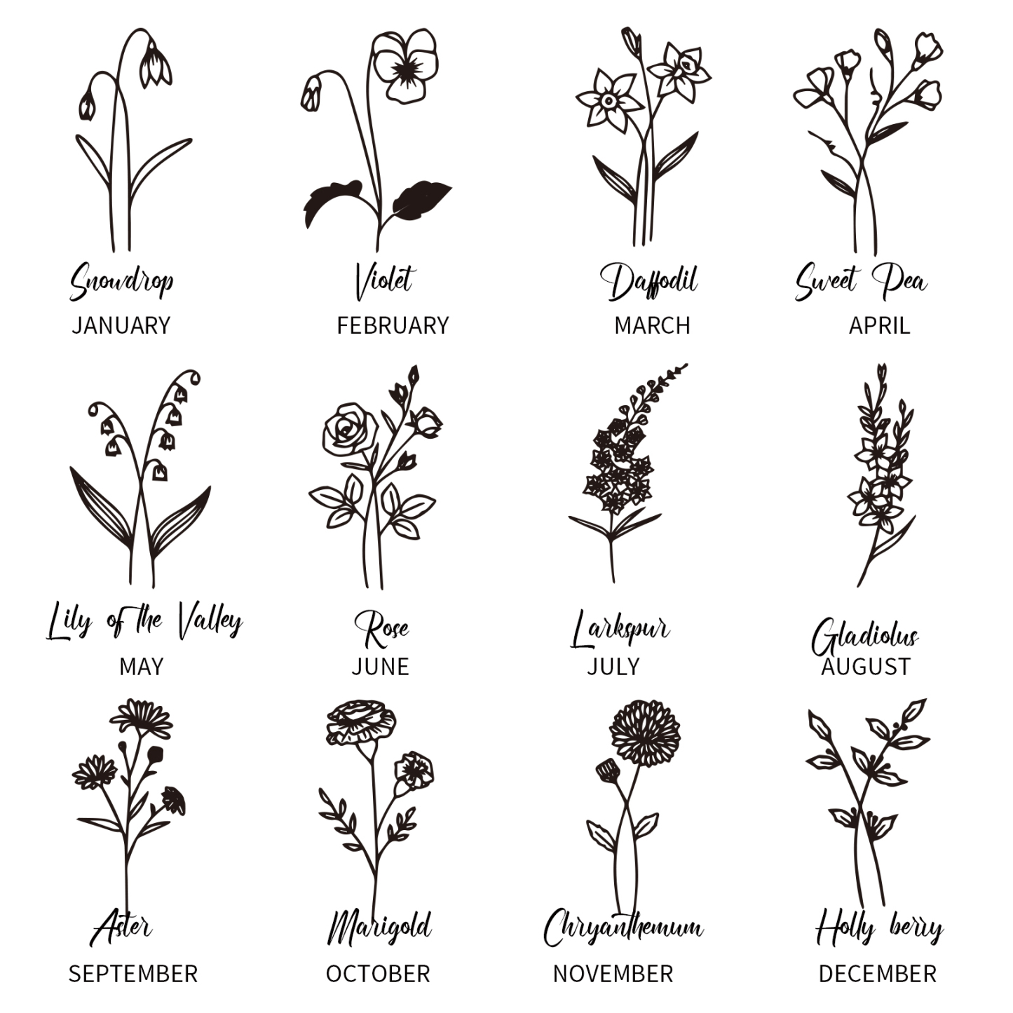 Personalised 2 Names & 2 Birth Flowers Keychain Custom Text Family Keychain Gifts for Mother/Grandma-Jessemade AU