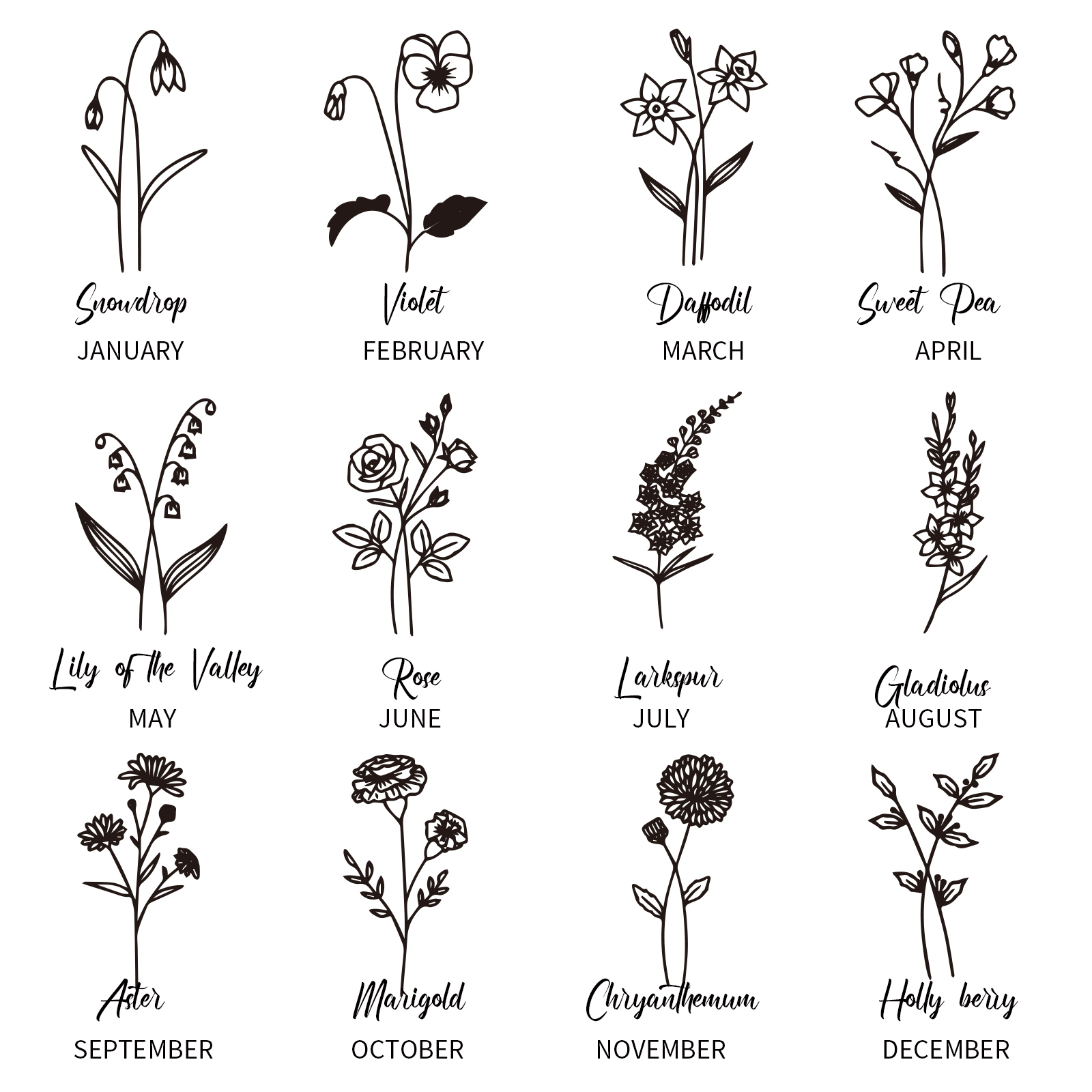 Personalised 2 Names & 2 Birth Flowers Keychain Custom Text Family Keychain Gifts for Mother/Grandma-Jessemade AU