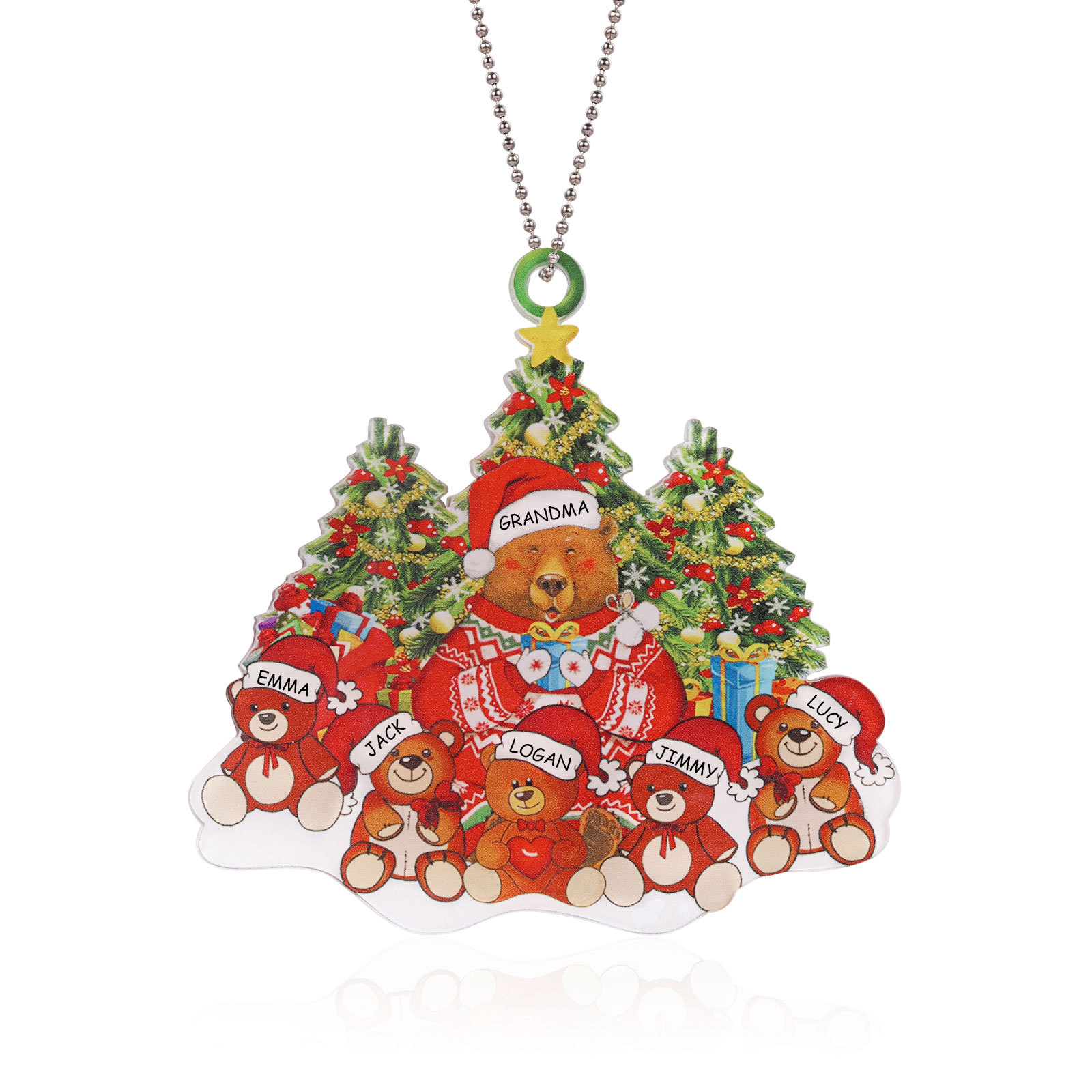 6 Names - Personalised Acrylic Christmas Bear Ornaments Customised Text & Name Xmas Pendant Gifts for Family-Jessemade AU
