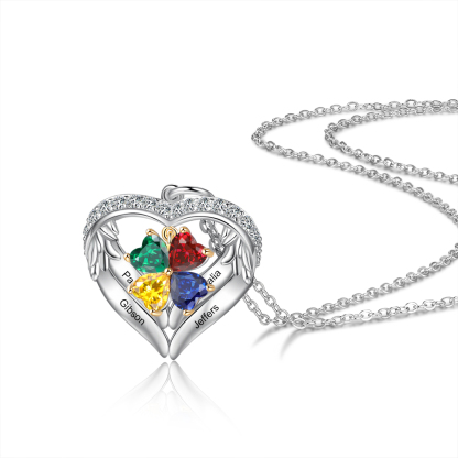 Personalised Wings Necklace With 4 Heart Birthstones Engraved Names Gift For Women-Jessemade AU