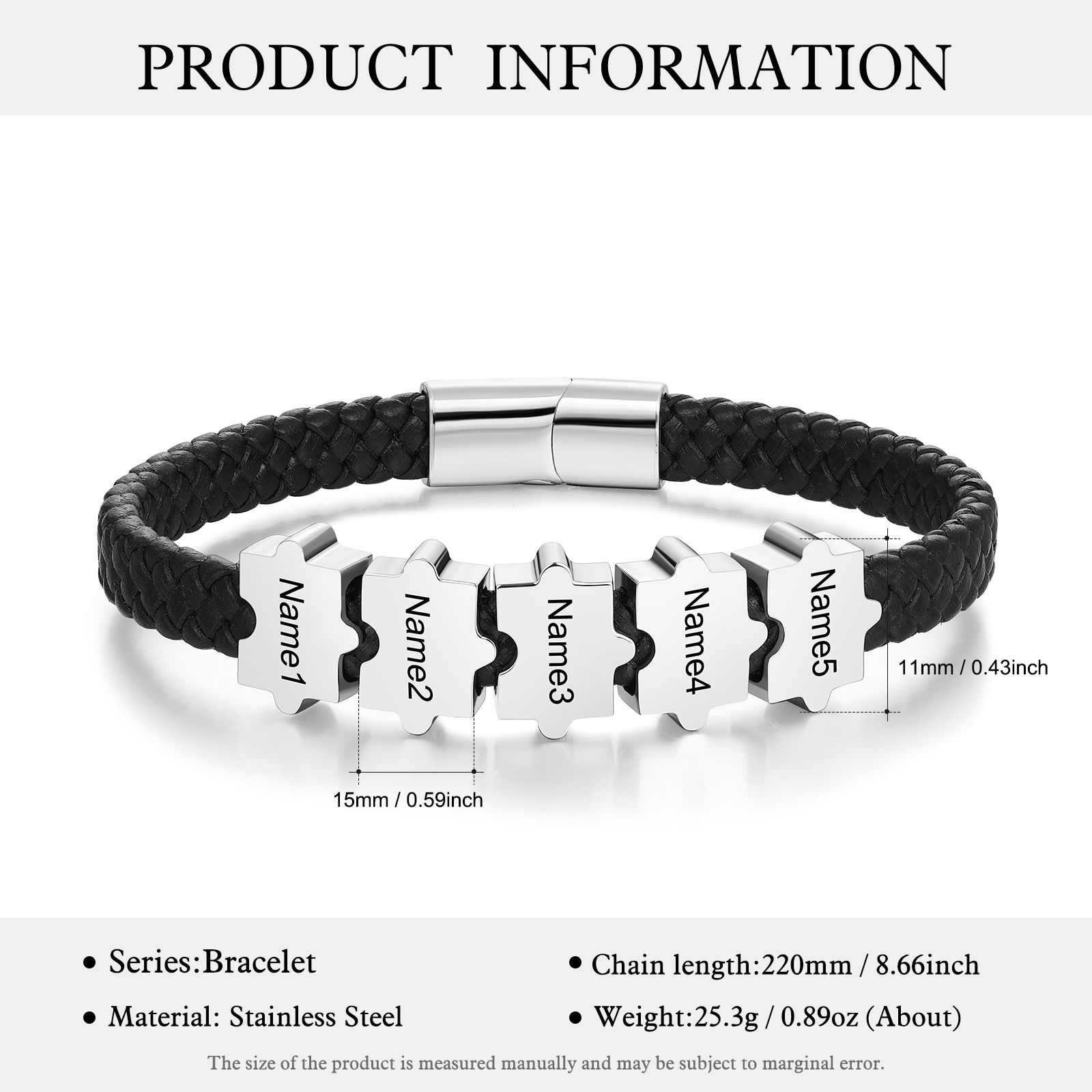 Custom Family Puzzle Bracelet Engrave 5 Names Leather Bracelet Father's Day Gifts for Dad-Jessemade AU