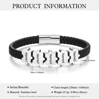 Custom Family Puzzle Bracelet Engrave 5 Names Leather Bracelet Father's Day Gifts for Dad-Jessemade AU