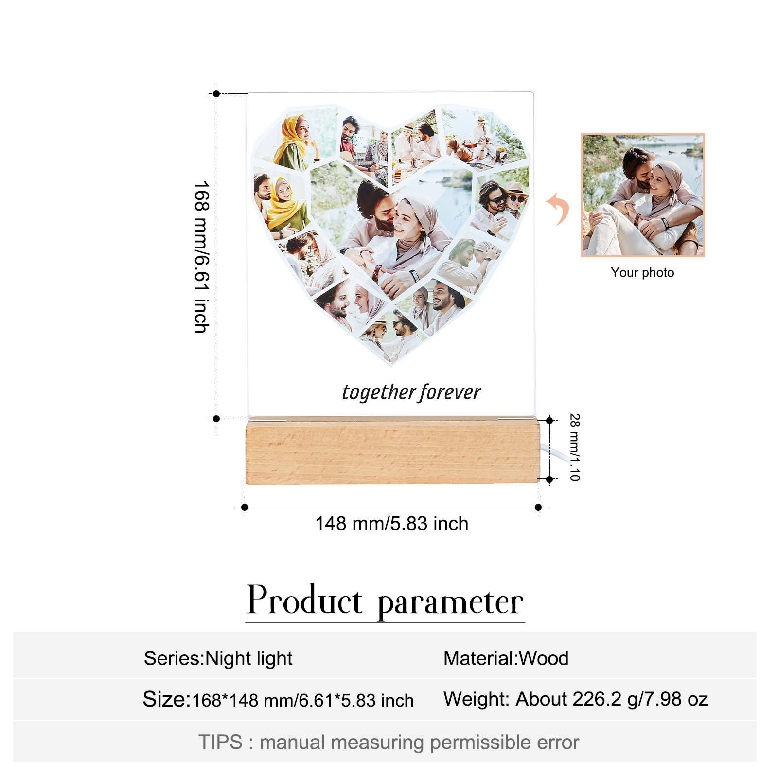 Personalised Family Photo Night Light Ornament Custom 12 Photos Bedroom Decor Home Decoration LED Light Personalised Photo Ornament-Jessemade AU